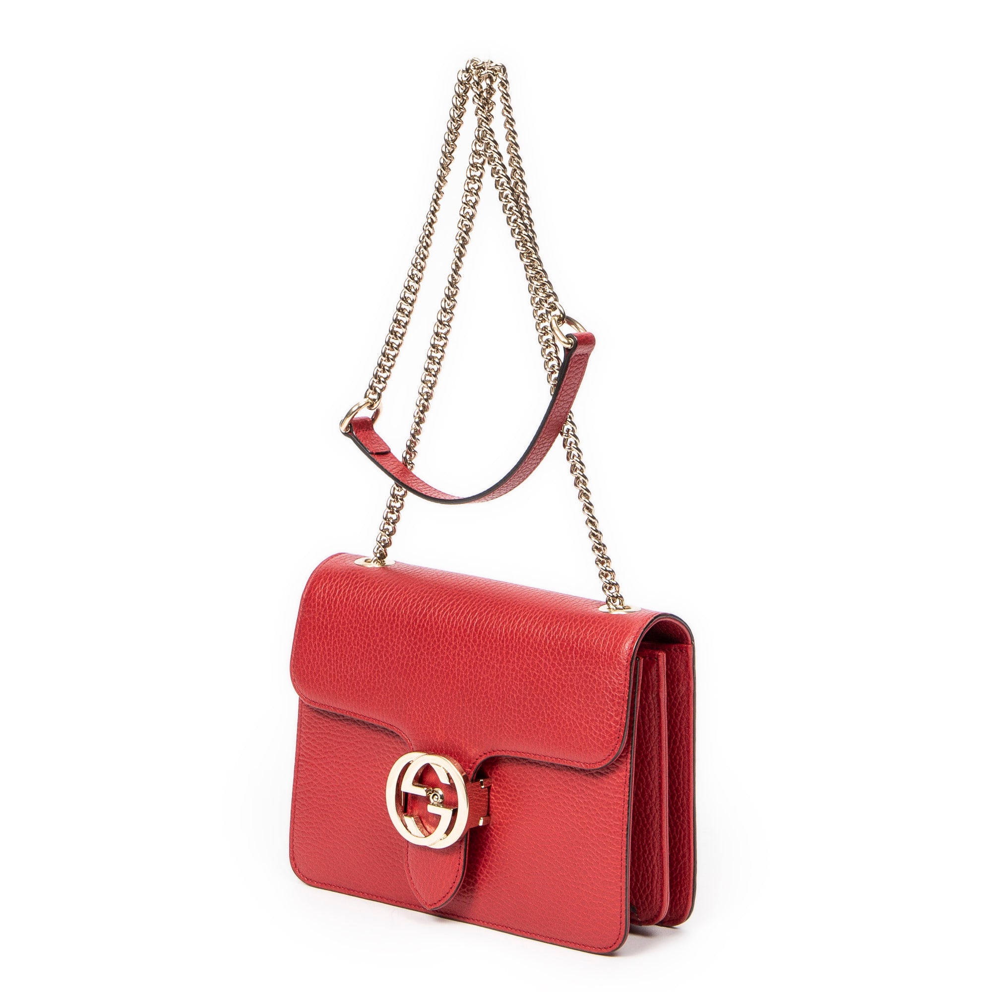 Shoulder bag Small Interlocking GG Chain Crossbody Red Grained Calfskin Leather