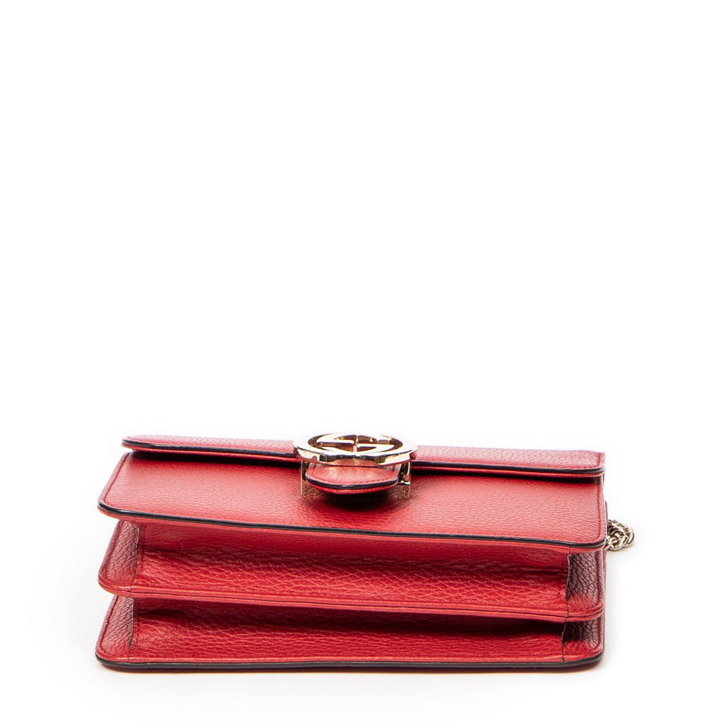 Shoulder bag Small Interlocking GG Chain Crossbody Red Grained Calfskin Leather
