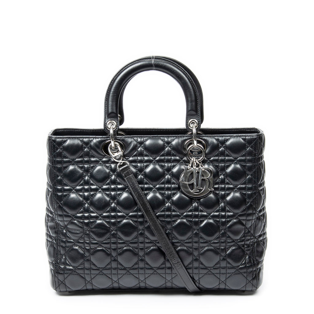 Handbag Large Lady Dior Zip Black Cannage Lambskin Leather