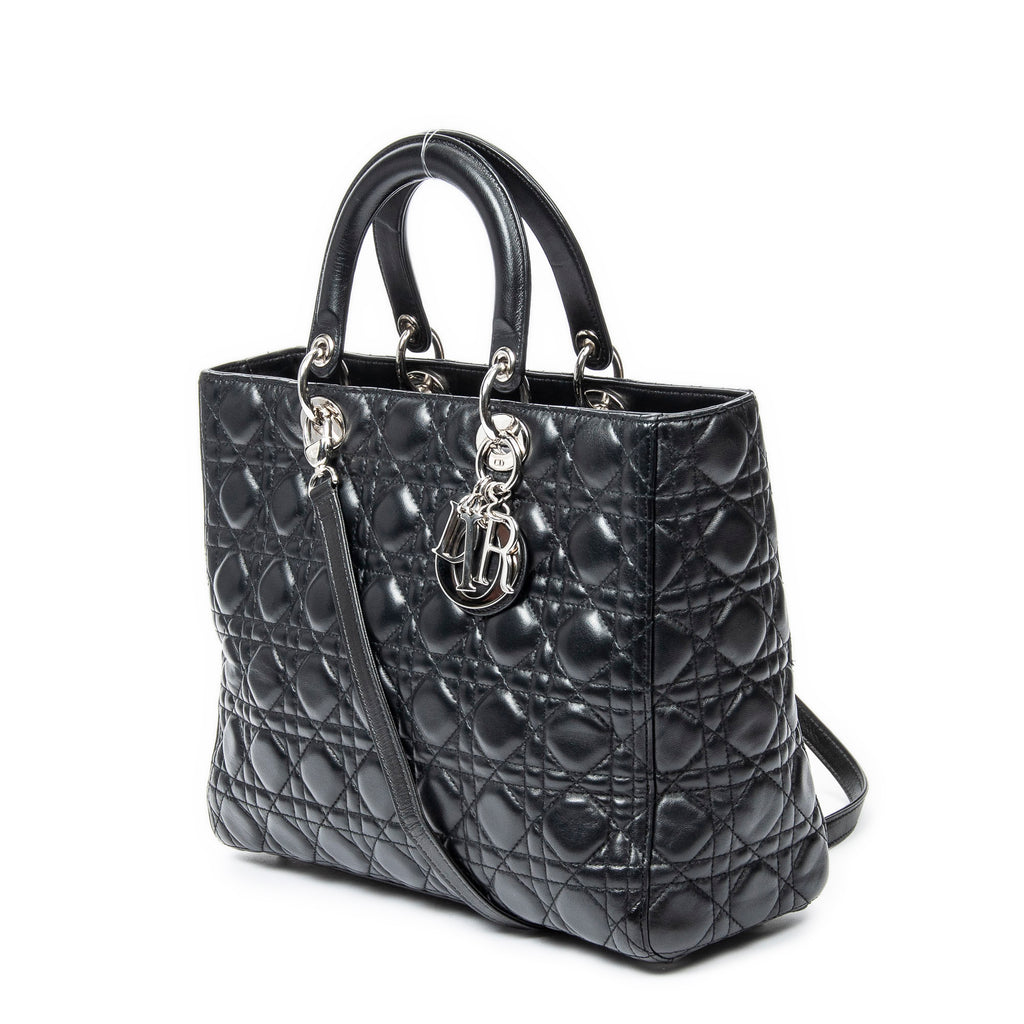 Handbag Large Lady Dior Zip Black Cannage Lambskin Leather