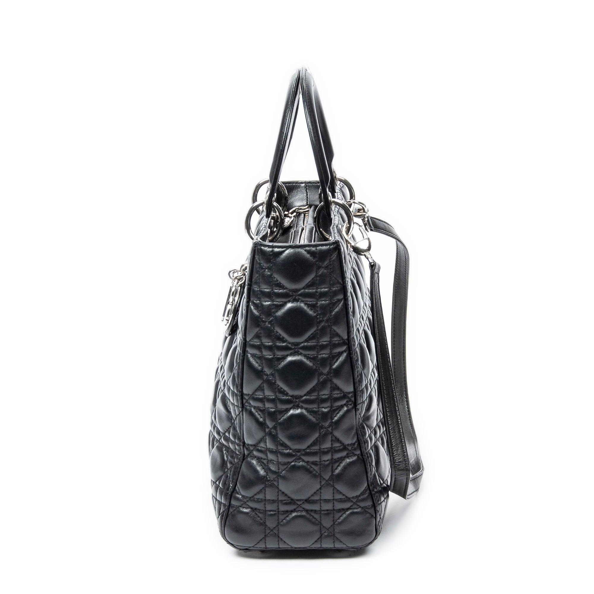 Handbag Large Lady Dior Zip Black Cannage Lambskin Leather