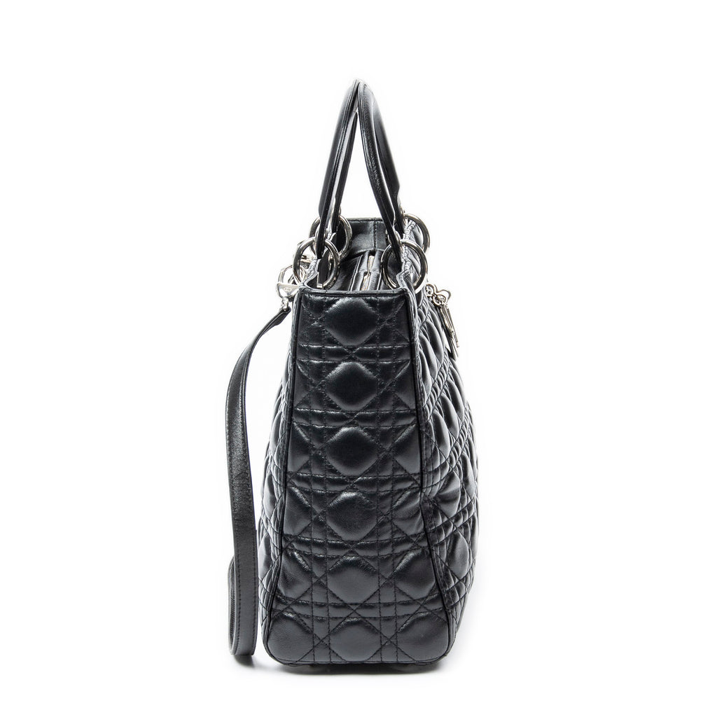 Handbag Large Lady Dior Zip Black Cannage Lambskin Leather