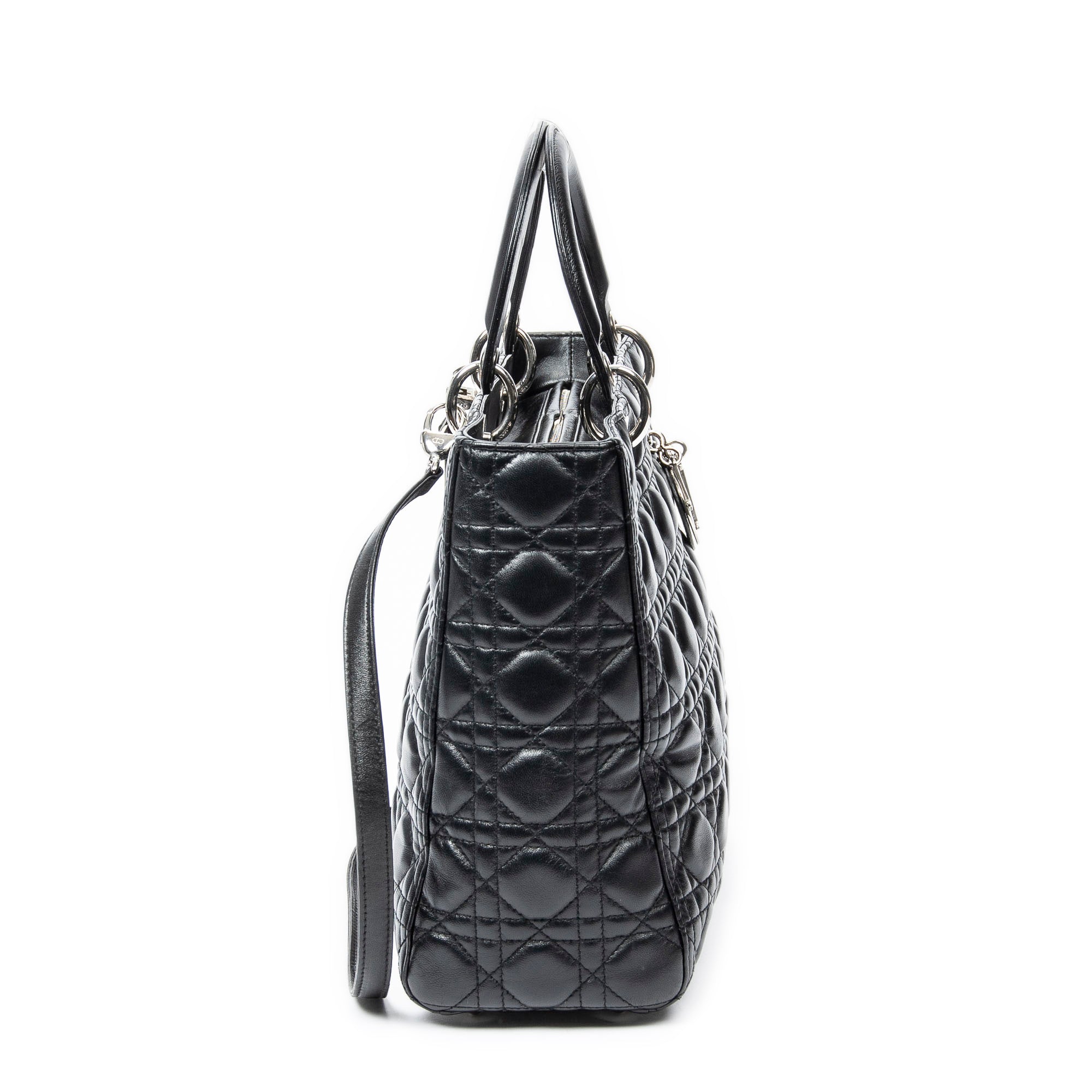 Handbag Large Lady Dior Zip Black Cannage Lambskin Leather