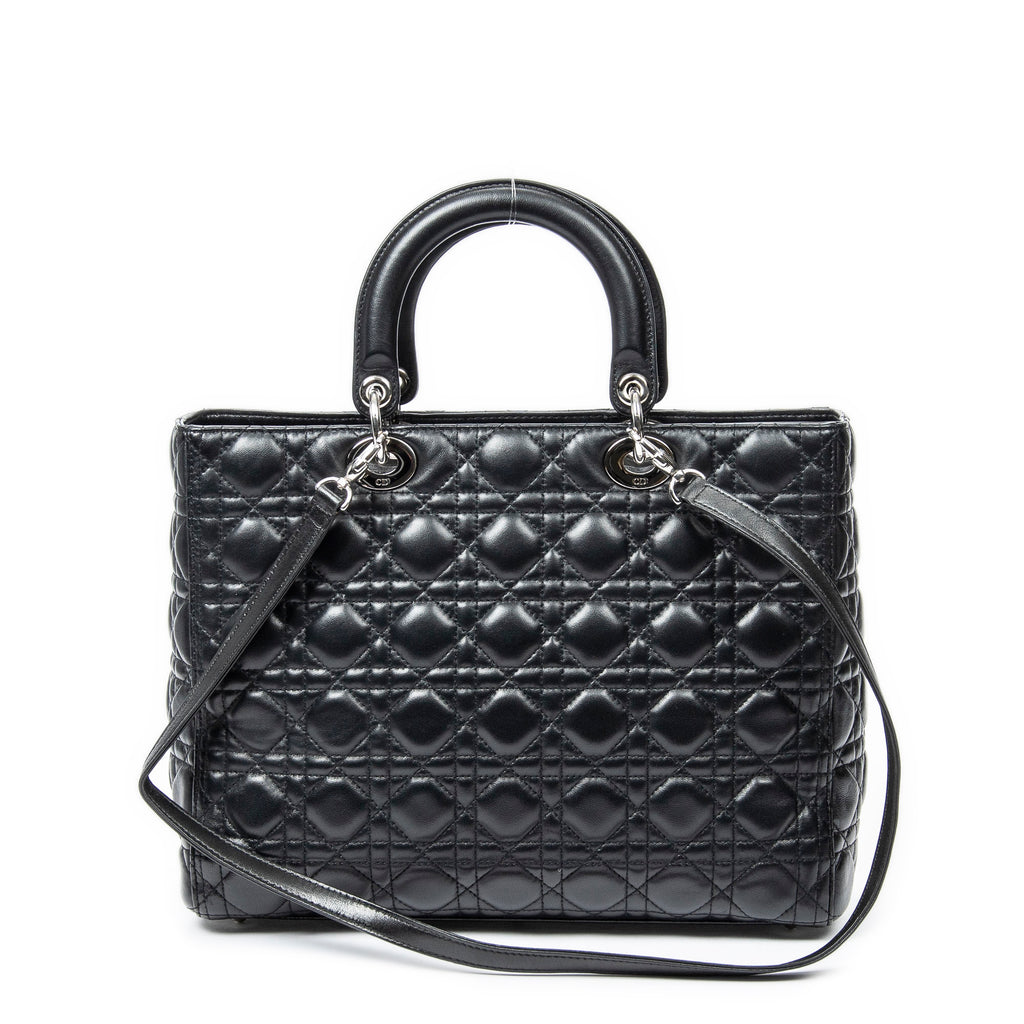 Handbag Large Lady Dior Zip Black Cannage Lambskin Leather