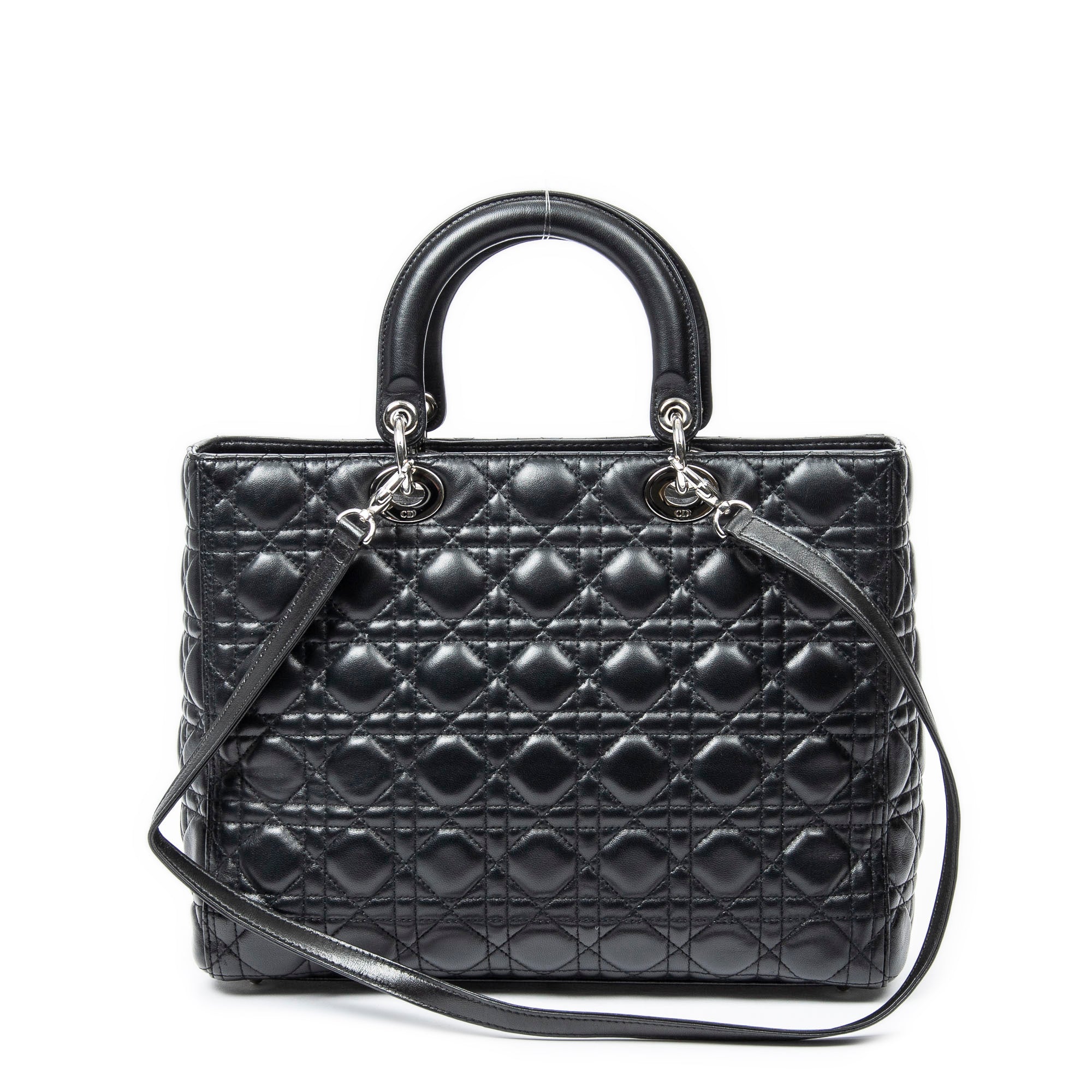 Handbag Large Lady Dior Zip Black Cannage Lambskin Leather