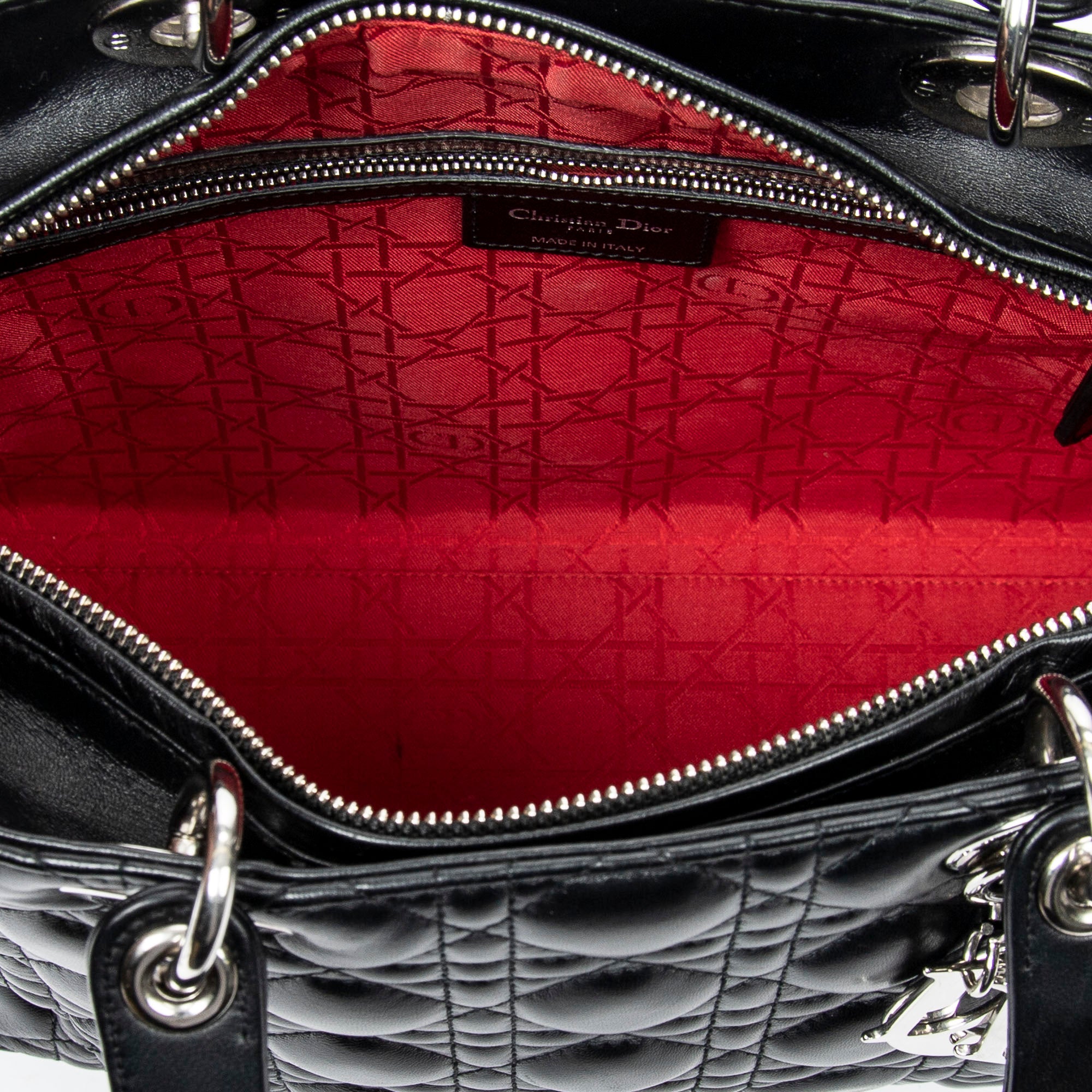 Handbag Large Lady Dior Zip Black Cannage Lambskin Leather