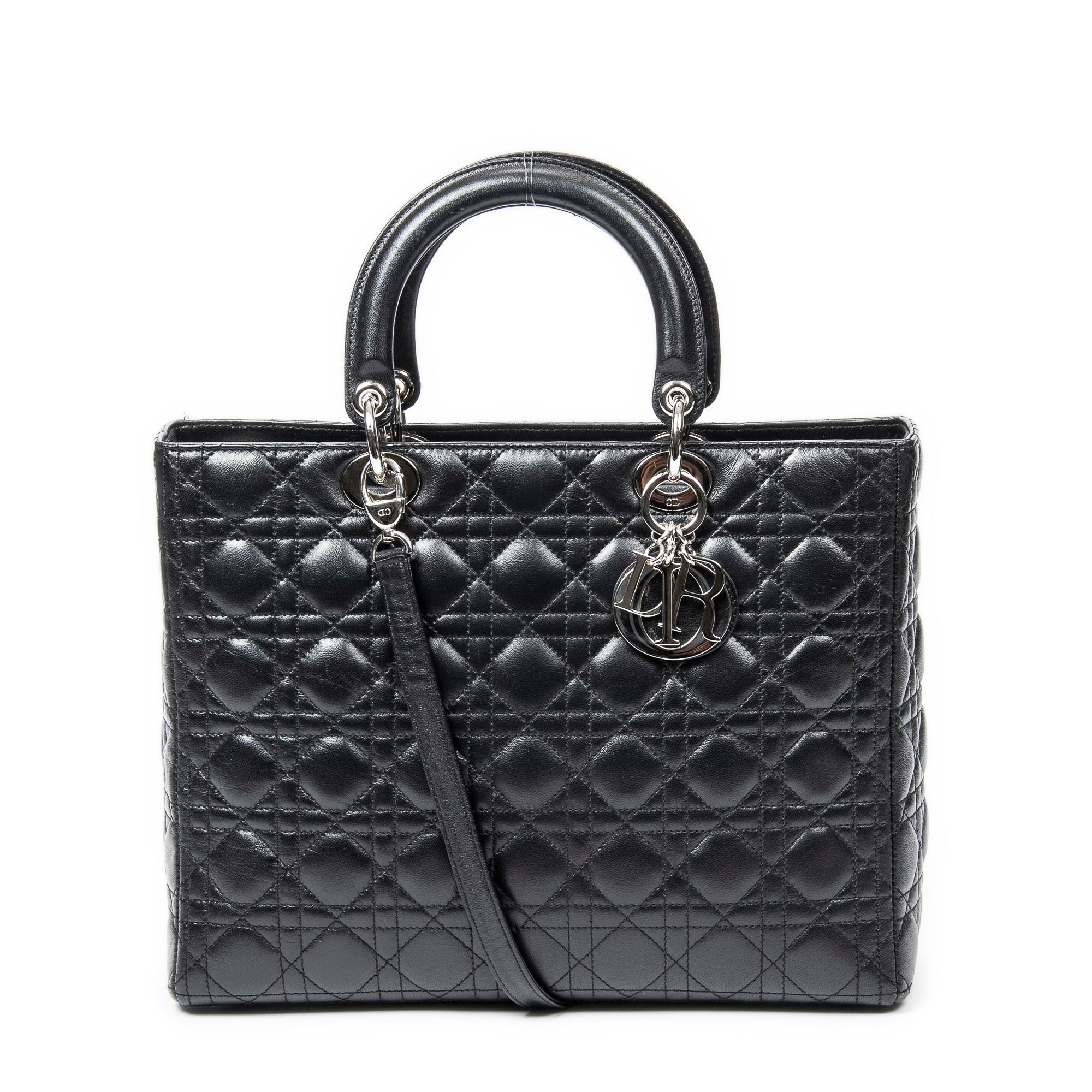 Handbag Large Lady Dior Zip Black Cannage Lambskin Leather