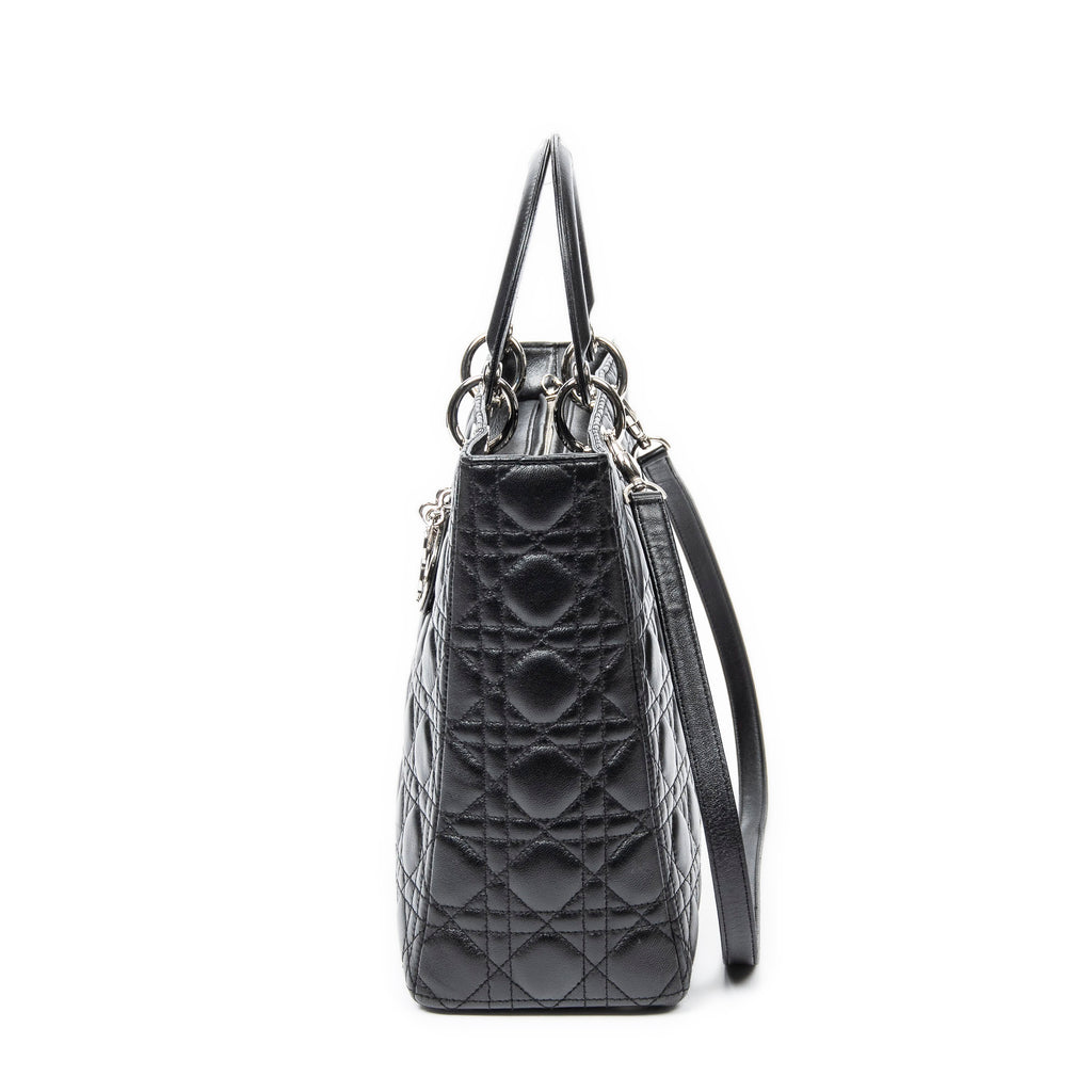 Handbag Large Lady Dior Zip Black Cannage Lambskin Leather