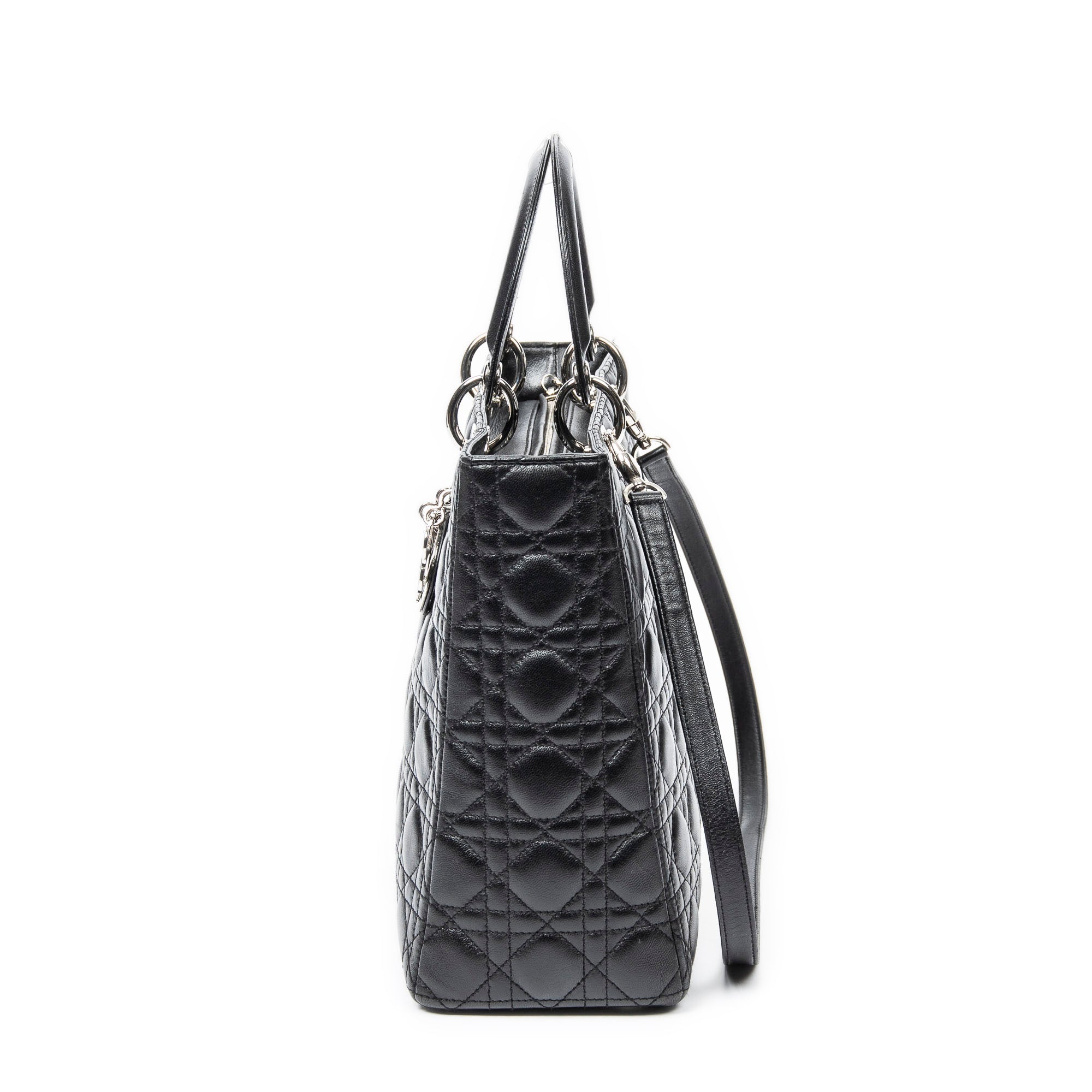 Handbag Large Lady Dior Zip Black Cannage Lambskin Leather