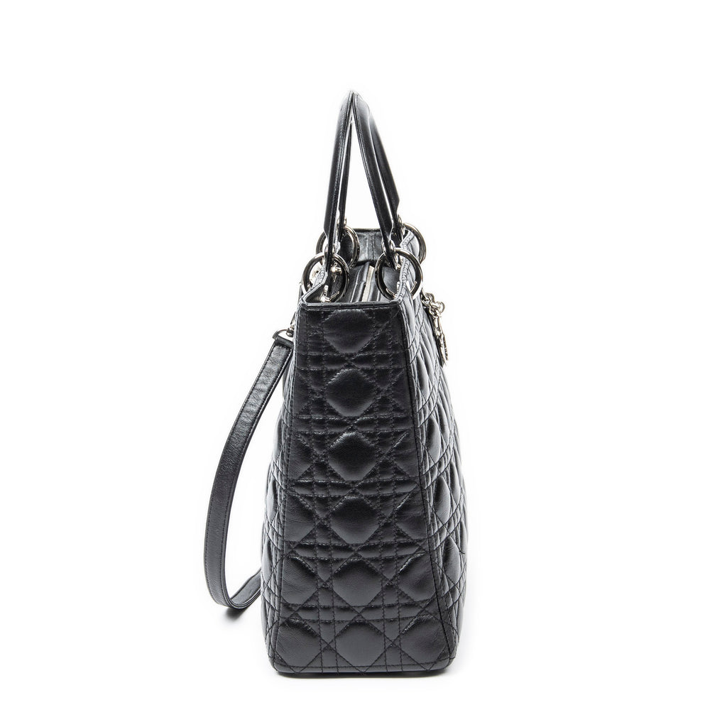 Handbag Large Lady Dior Zip Black Cannage Lambskin Leather