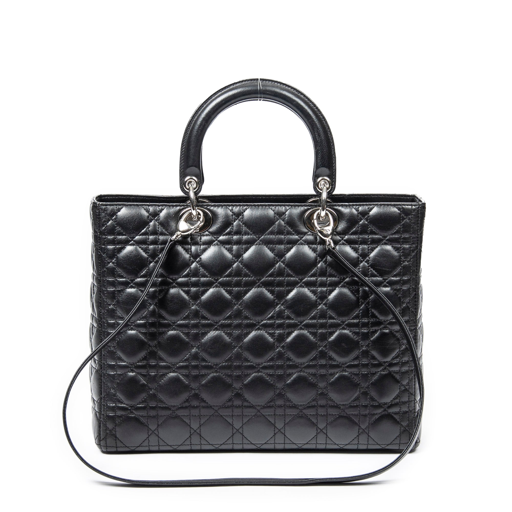 Handbag Large Lady Dior Zip Black Cannage Lambskin Leather