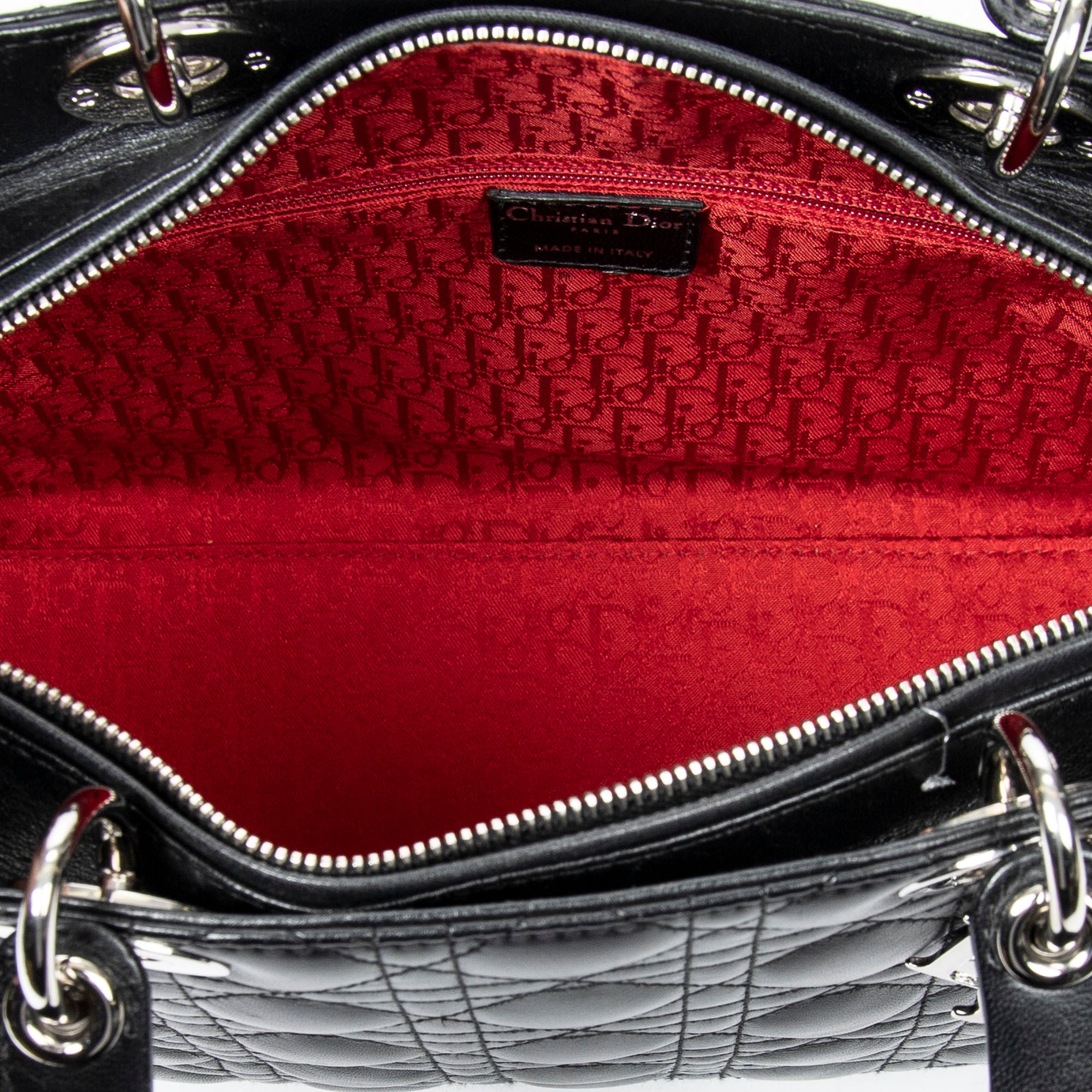 Handbag Large Lady Dior Zip Black Cannage Lambskin Leather