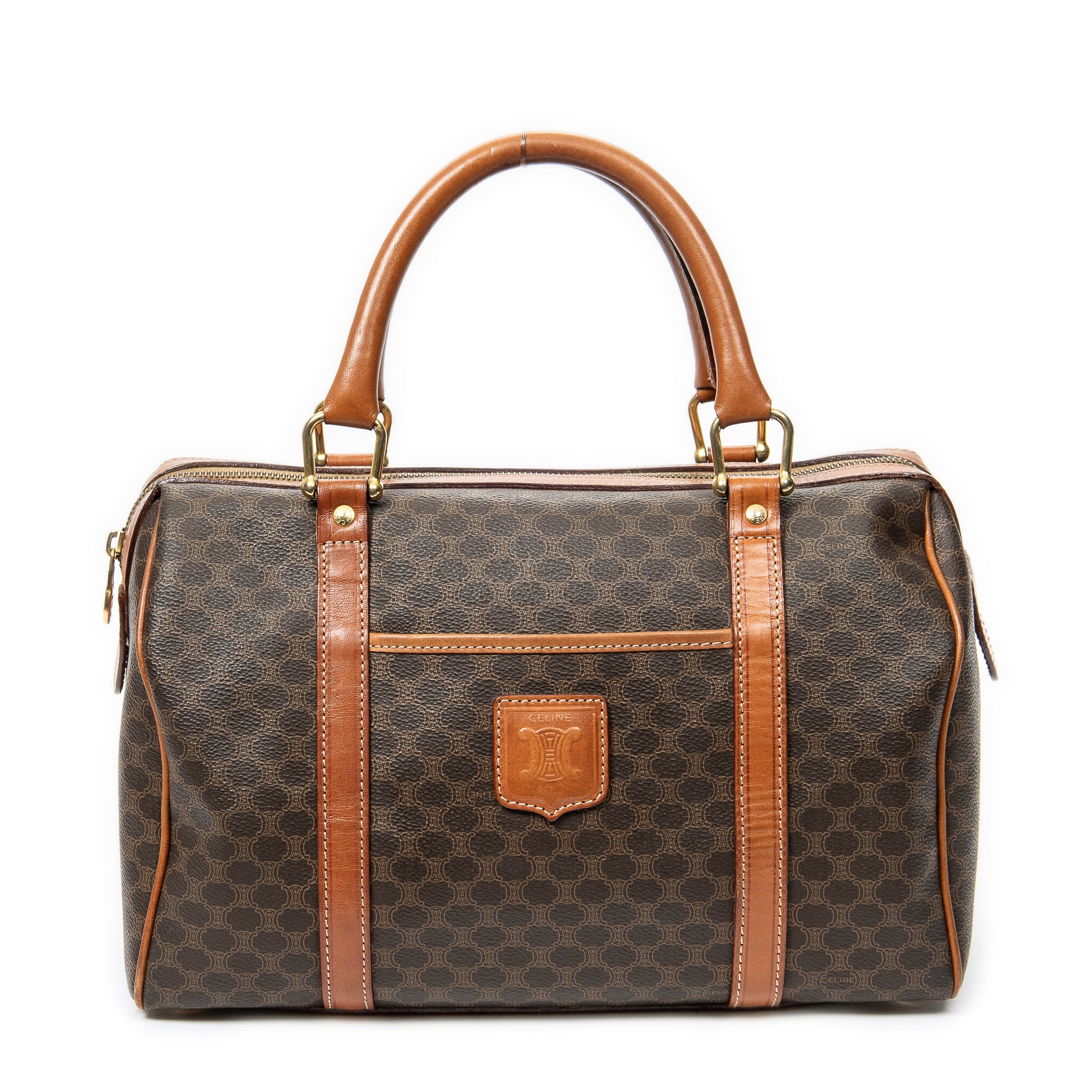 Handbag Vintage Small Boston Brown Macadam Coated Canvas