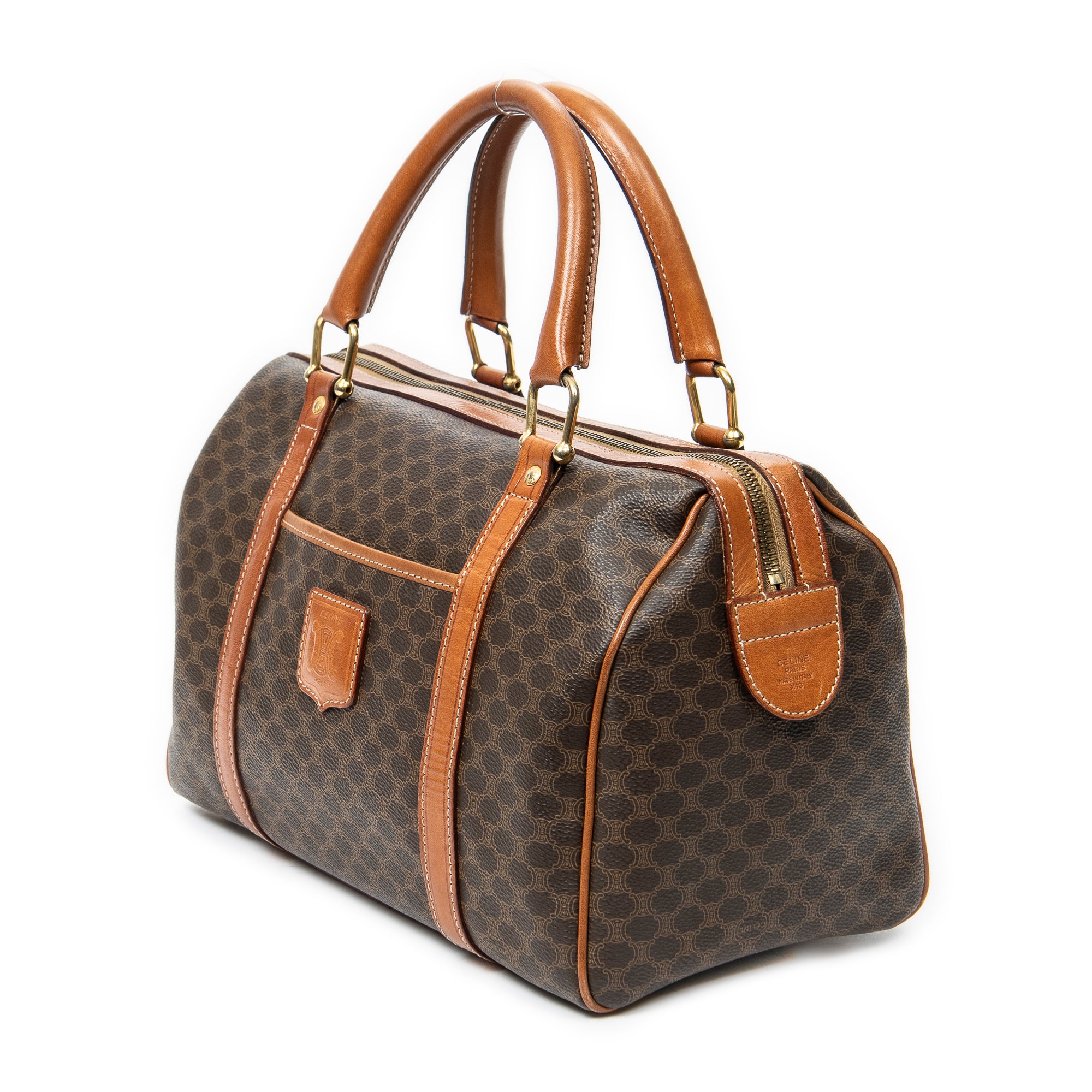 Handbag Vintage Small Boston Brown Macadam Coated Canvas