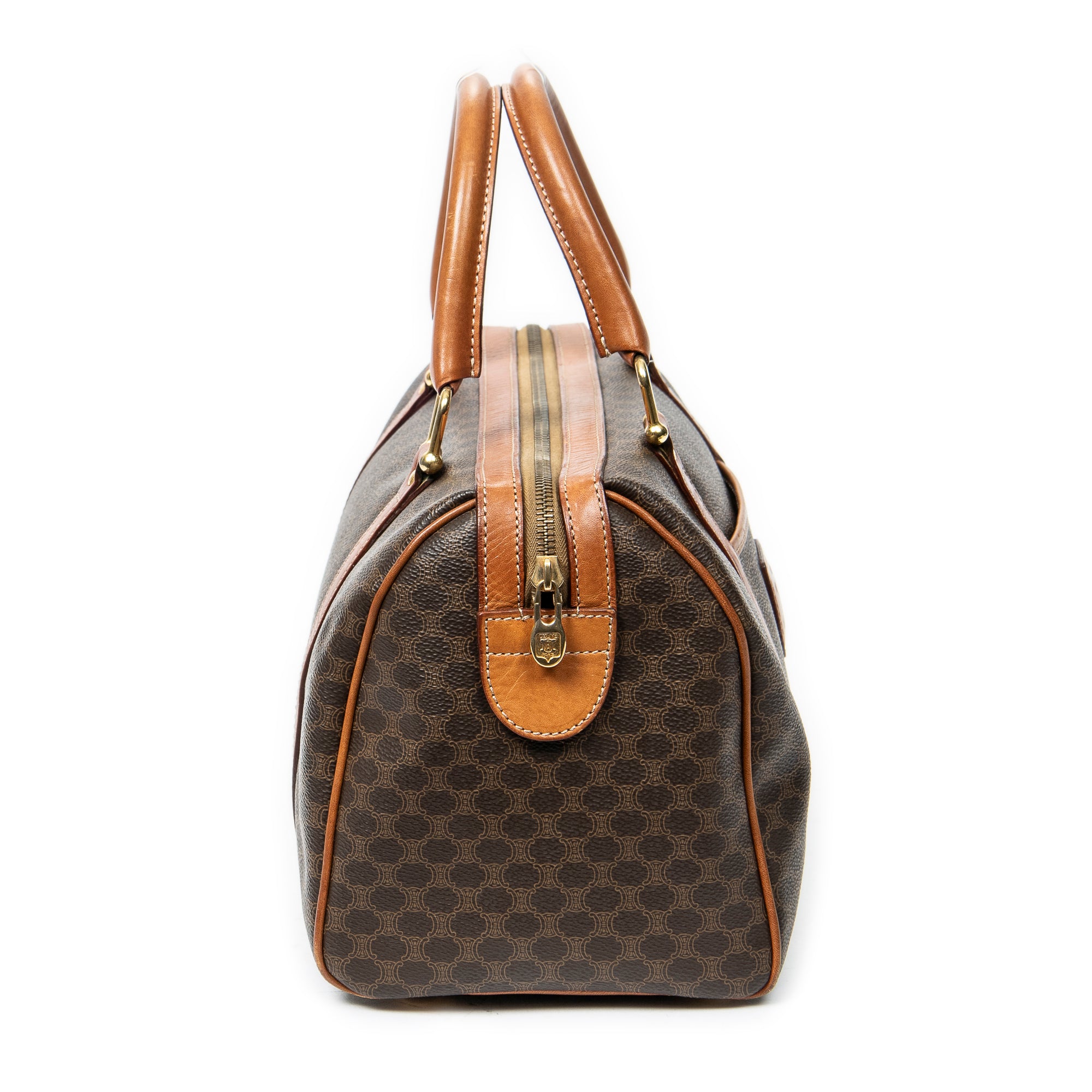 Handbag Vintage Small Boston Brown Macadam Coated Canvas