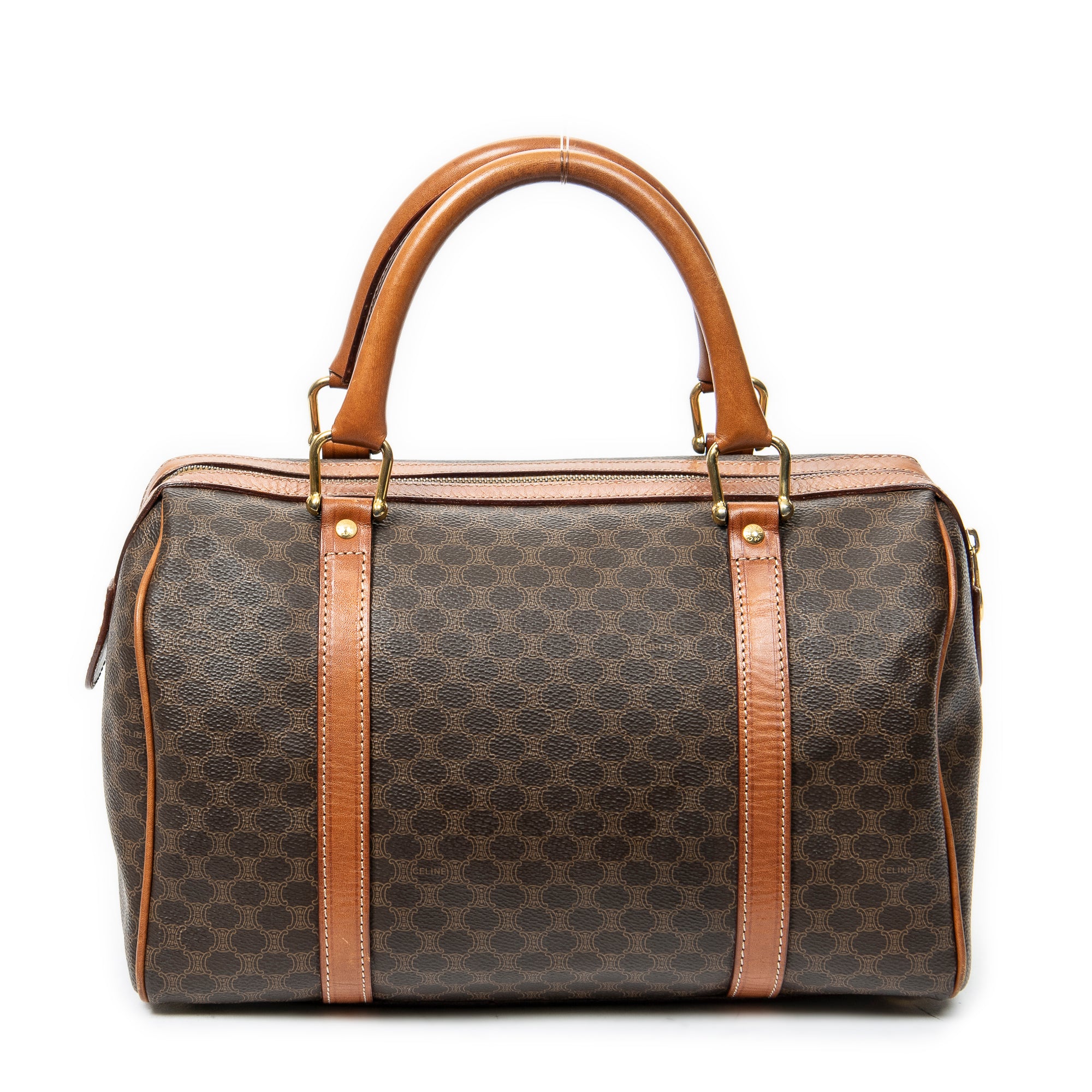 Handbag Vintage Small Boston Brown Macadam Coated Canvas