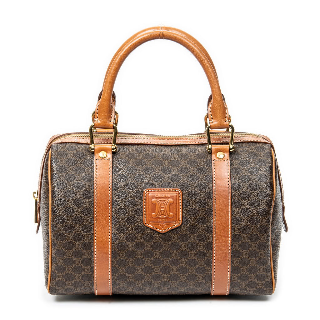 Handbag Vintage Mini Boston Brown Macadam Coated Canvas