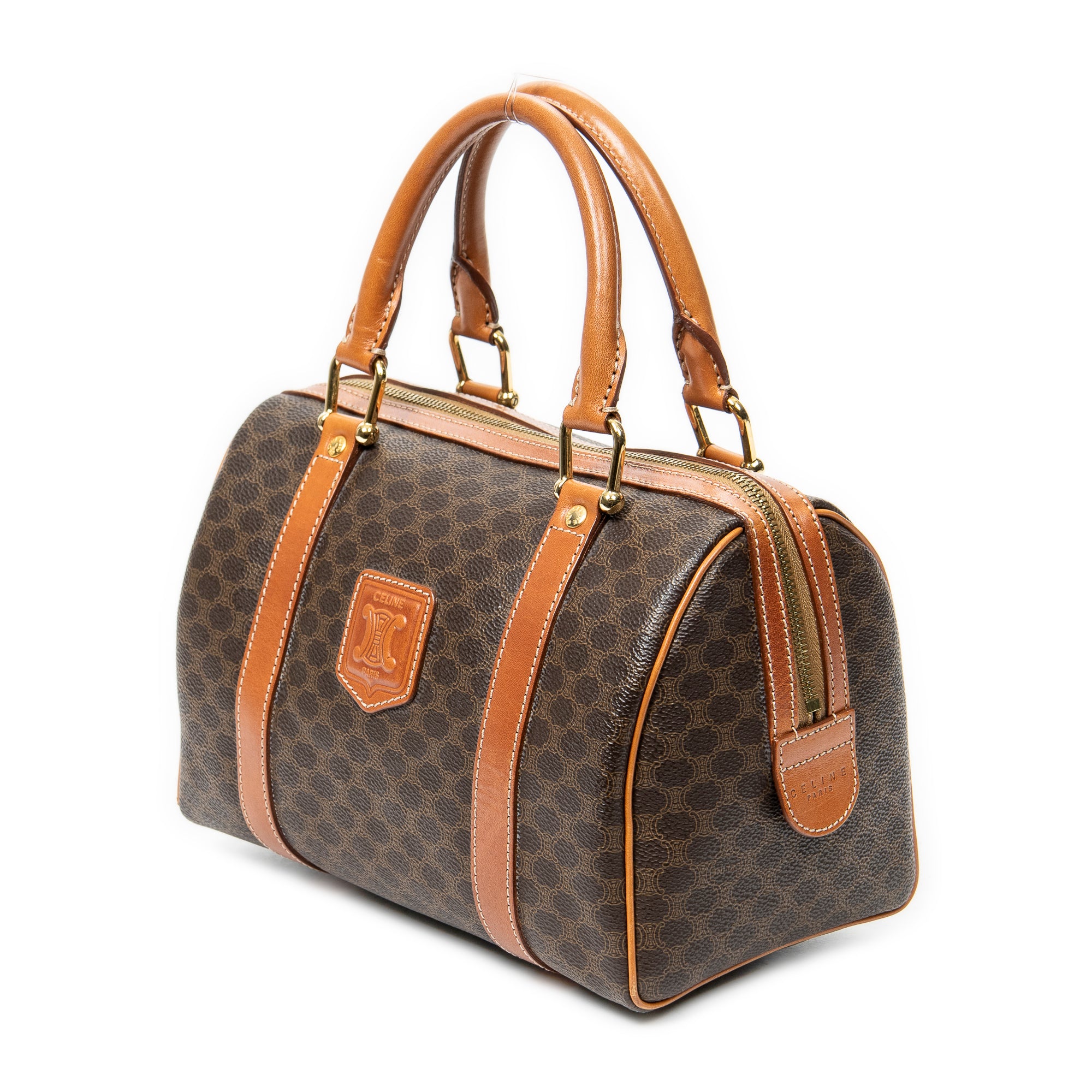 Handbag Vintage Mini Boston Brown Macadam Coated Canvas