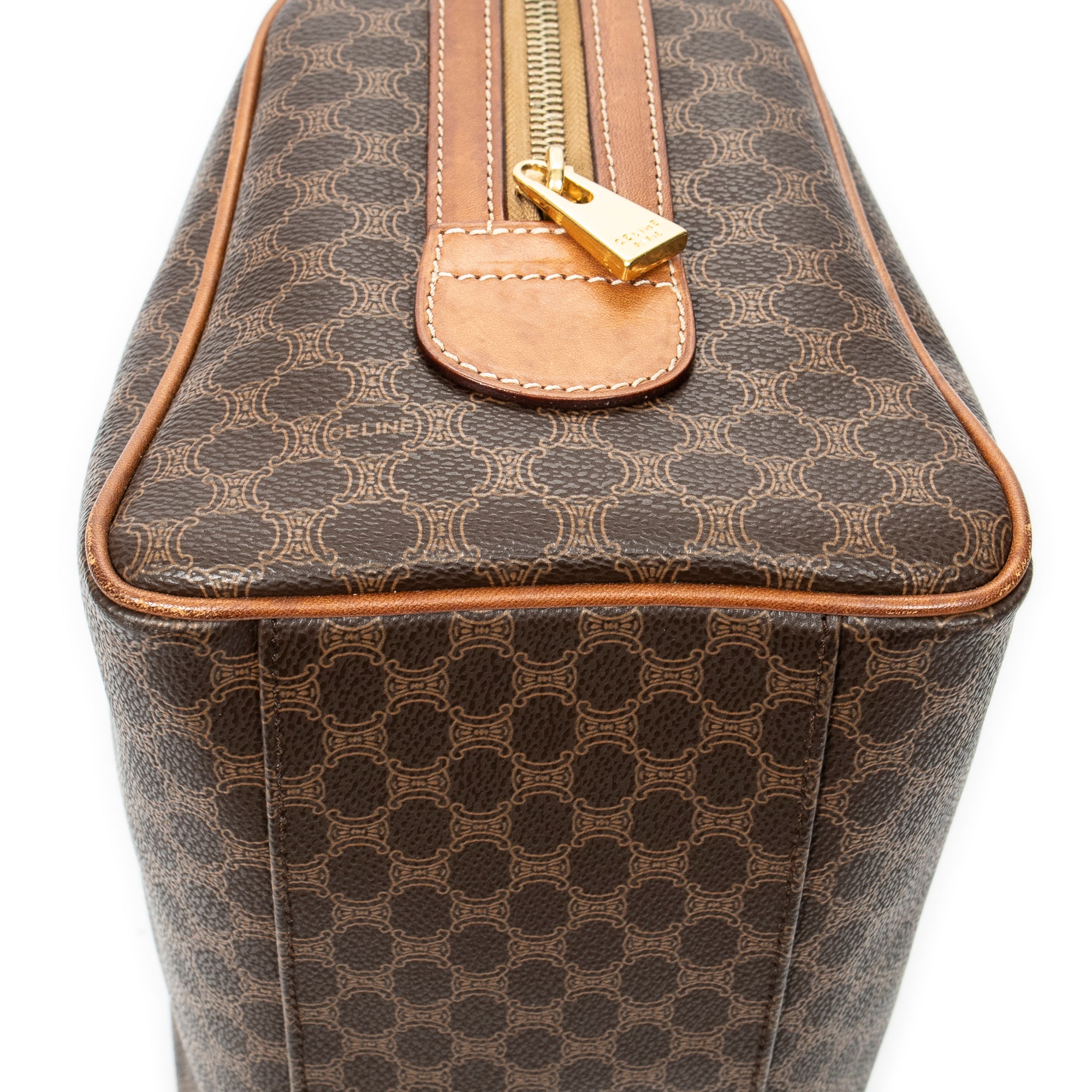 Handbag Vintage Mini Boston Brown Macadam Coated Canvas