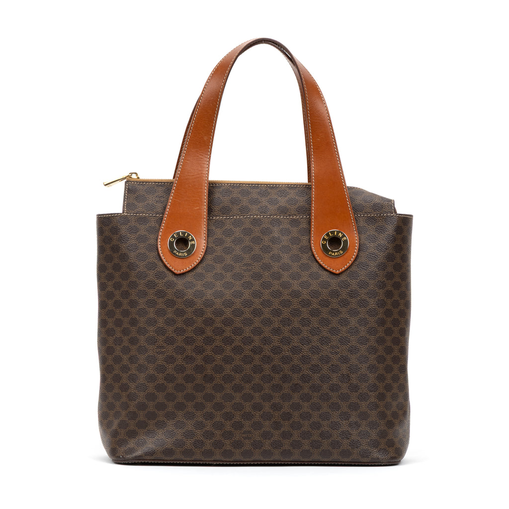 Handbag Vintage Zip Tote Brown Macadam Coated Canvas