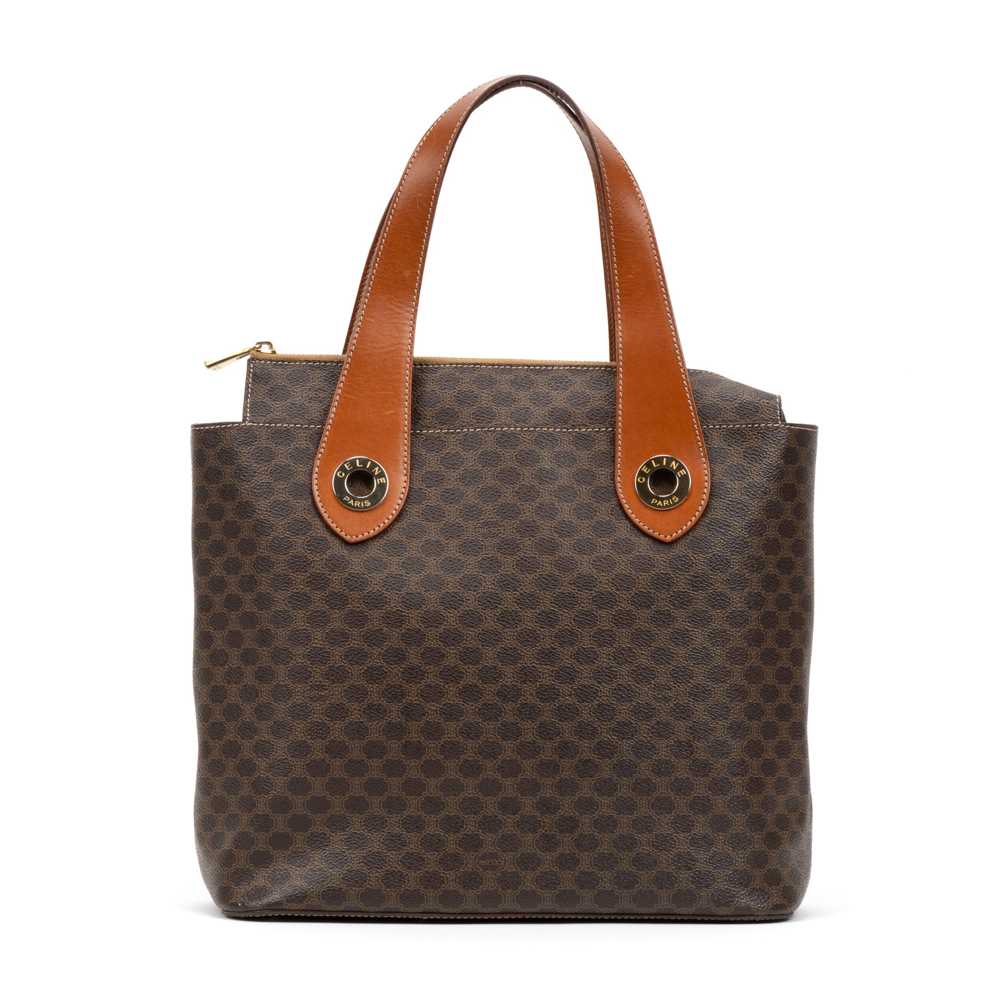 Handbag Vintage Zip Tote Brown Macadam Coated Canvas
