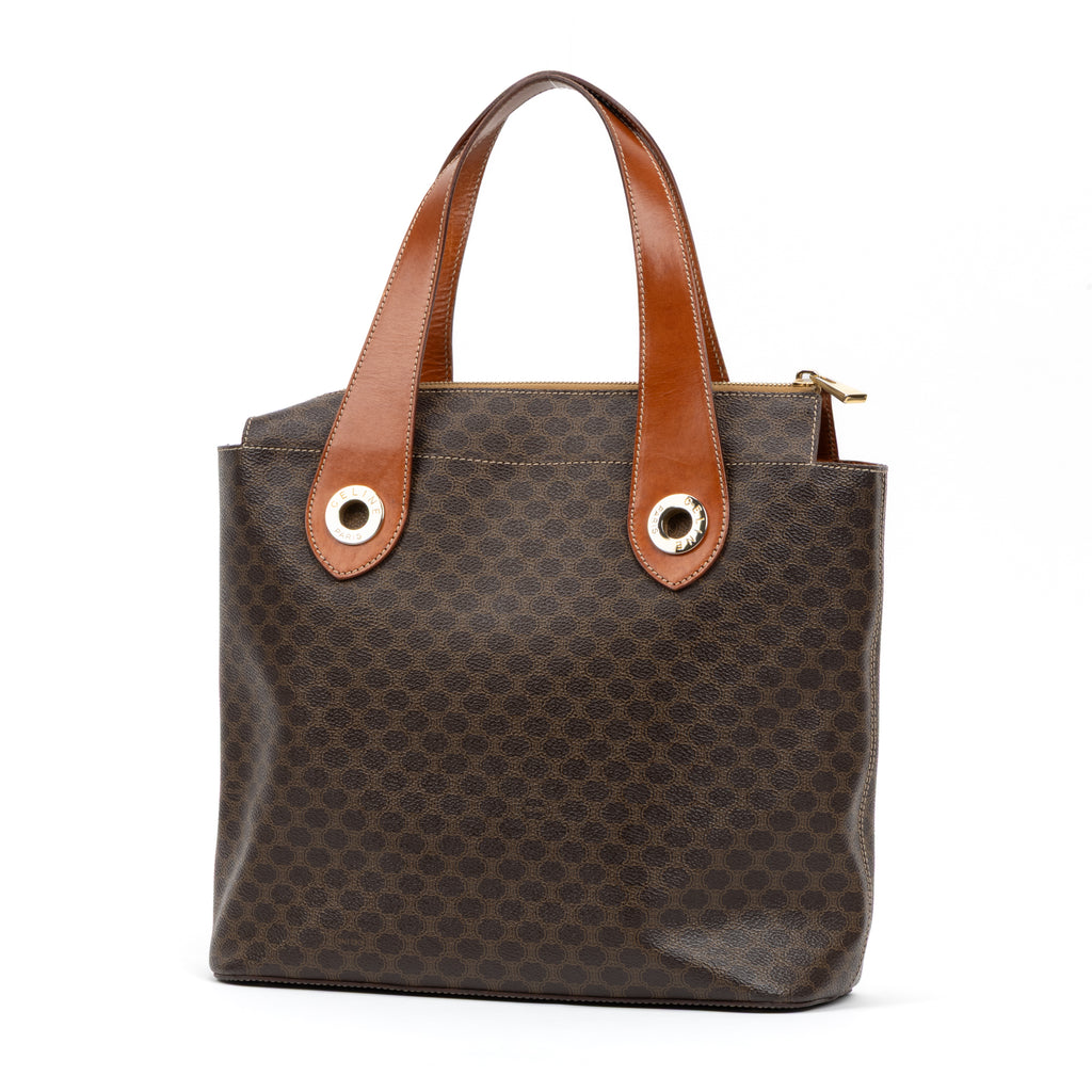 Handbag Vintage Zip Tote Brown Macadam Coated Canvas