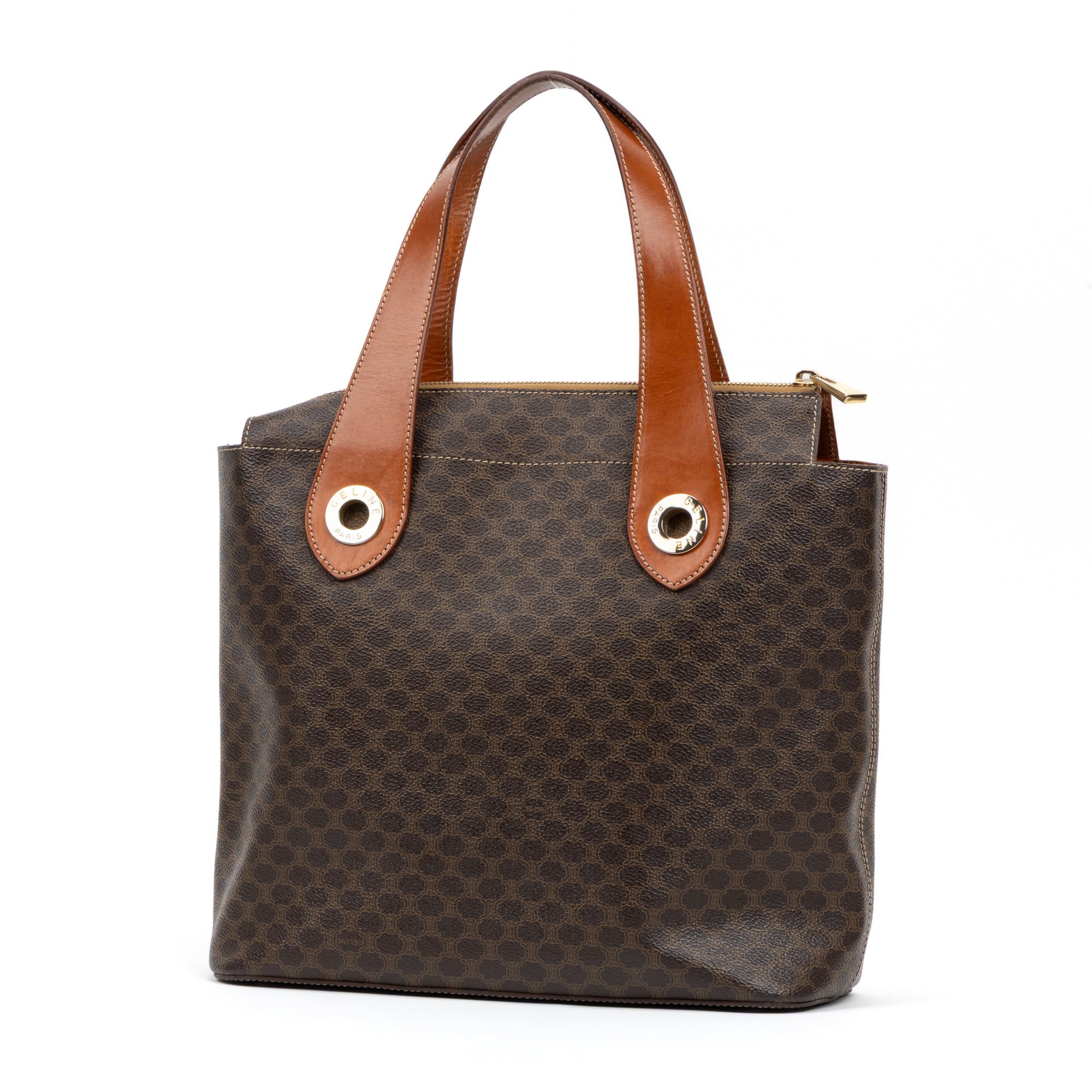 Handbag Vintage Zip Tote Brown Macadam Coated Canvas