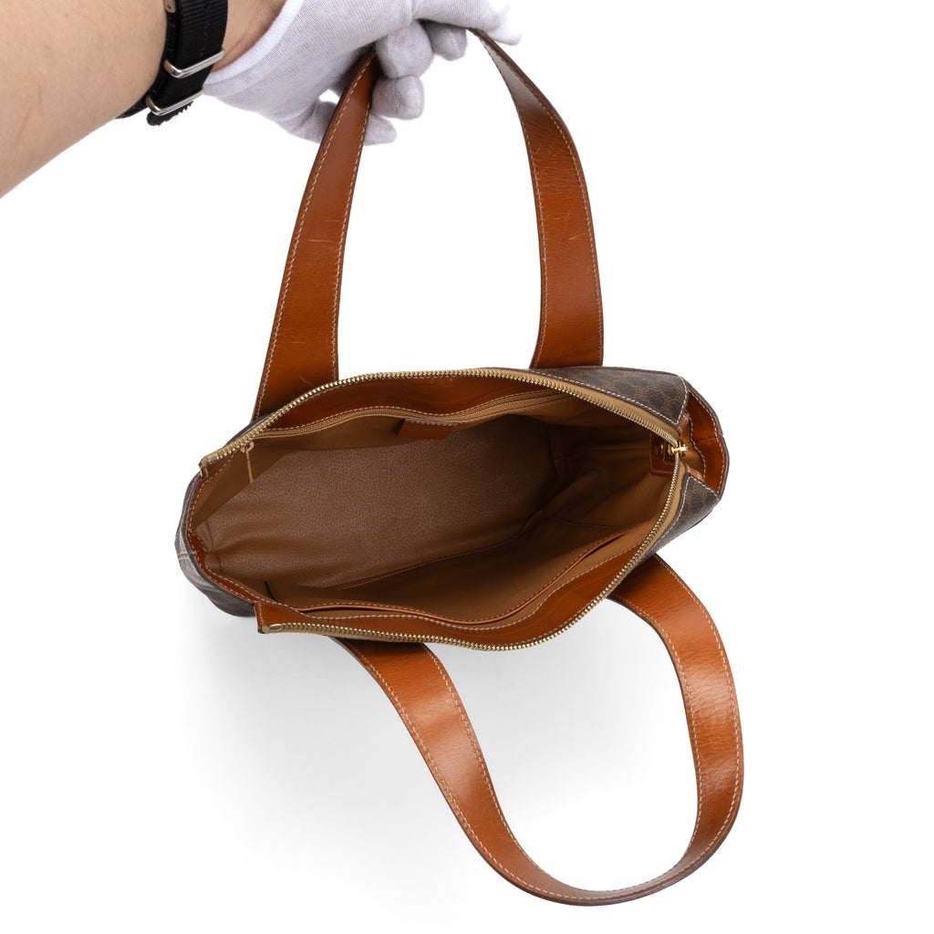 Handbag Vintage Zip Tote Brown Macadam Coated Canvas