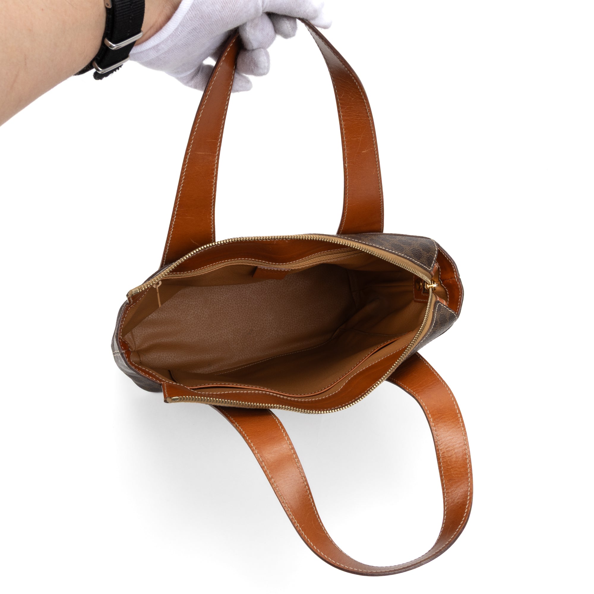 Handbag Vintage Zip Tote Brown Macadam Coated Canvas