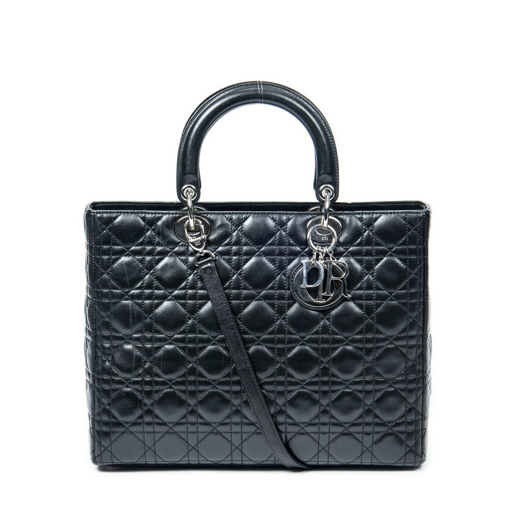 Handbag Large Lady Dior Zip Black Cannage Lambskin Leather