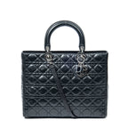 Handbag Large Lady Dior Zip Black Cannage Lambskin Leather