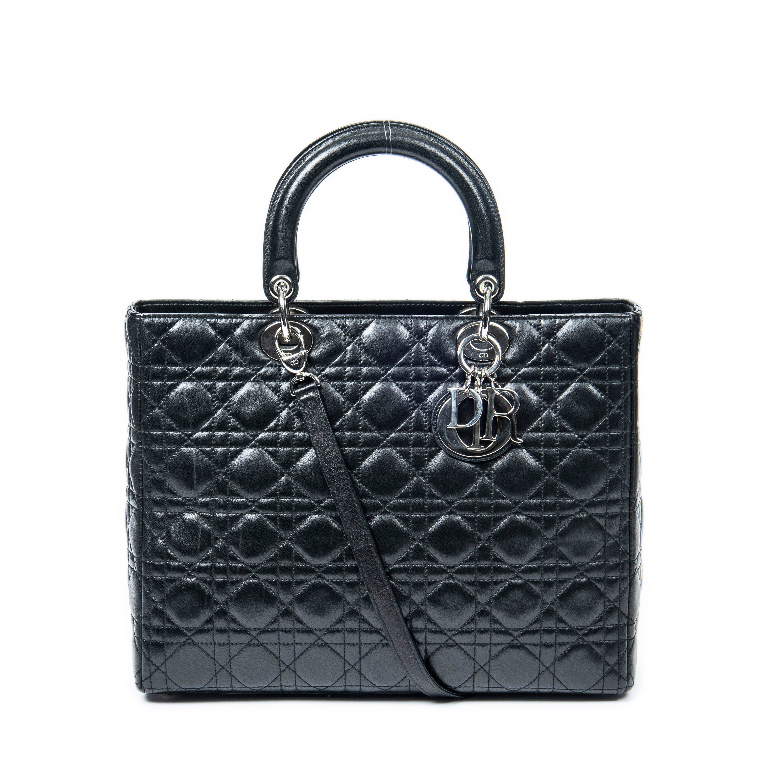 Handbag Large Lady Dior Zip Black Cannage Lambskin Leather