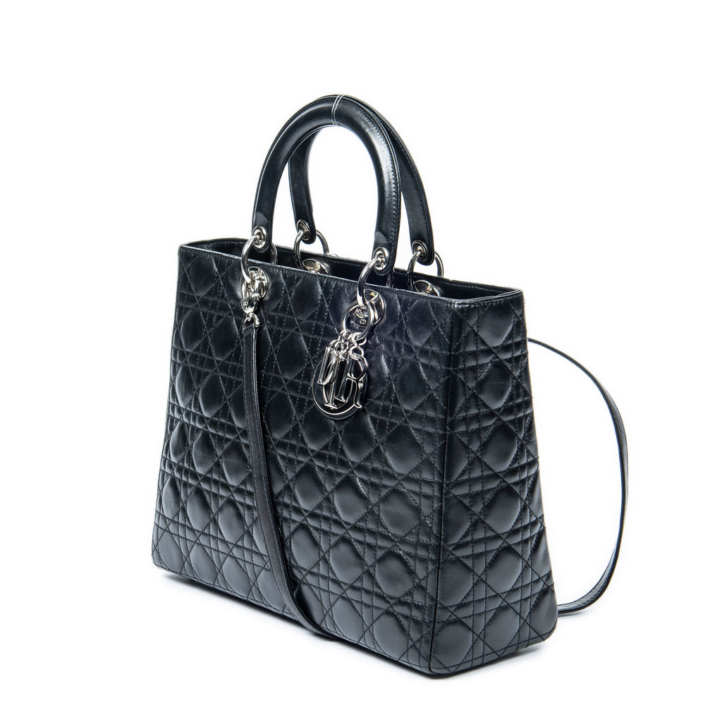 Handbag Large Lady Dior Zip Black Cannage Lambskin Leather