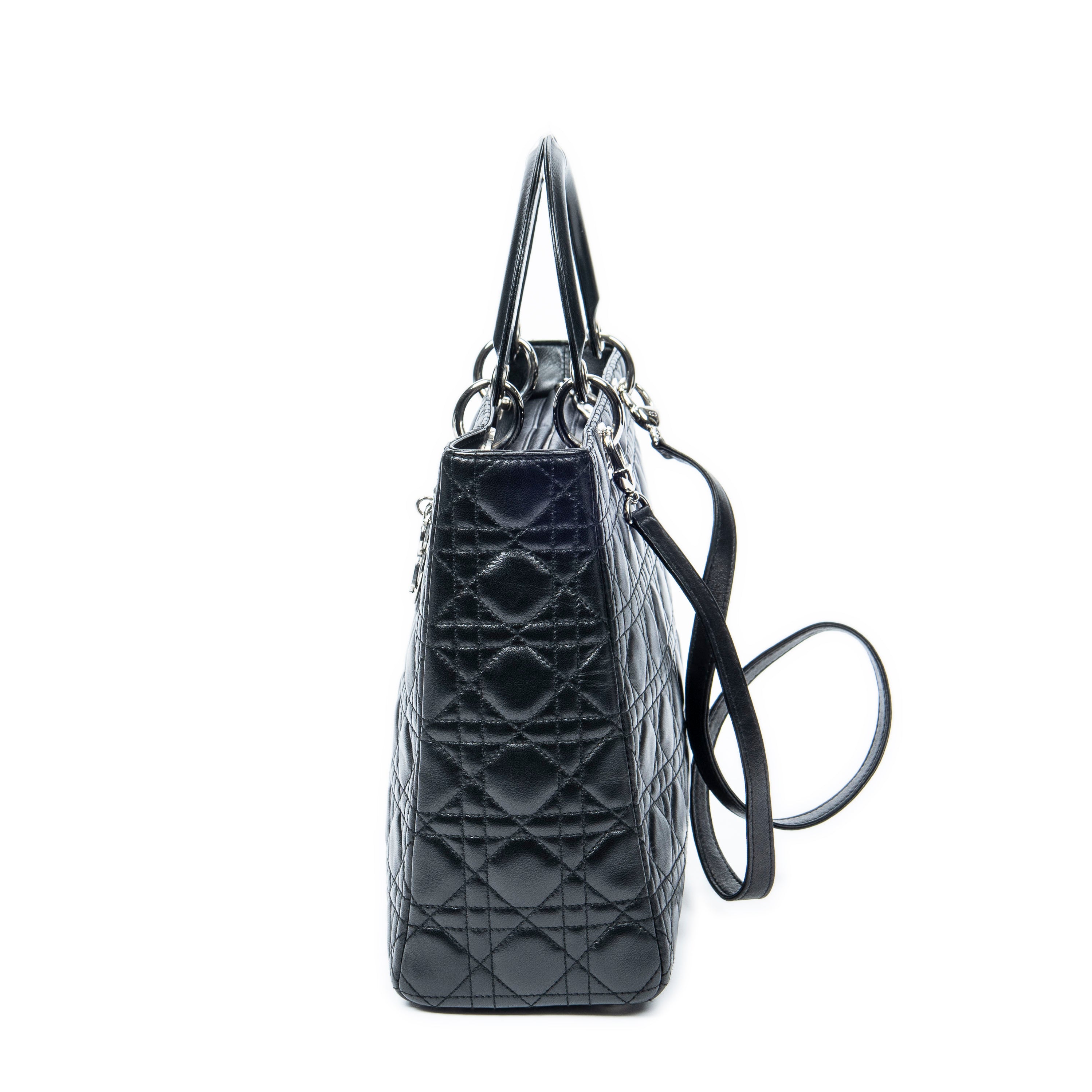 Handbag Large Lady Dior Zip Black Cannage Lambskin Leather
