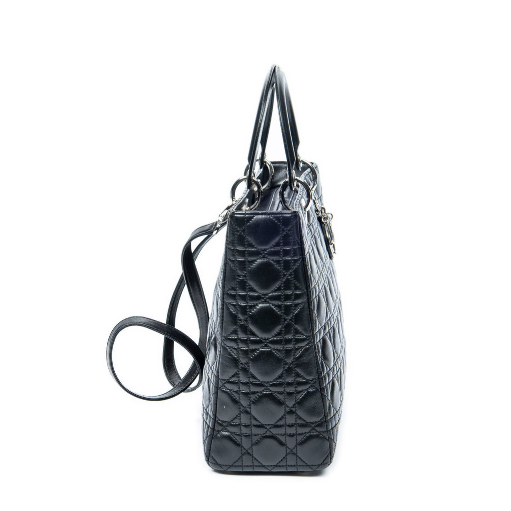 Handbag Large Lady Dior Zip Black Cannage Lambskin Leather