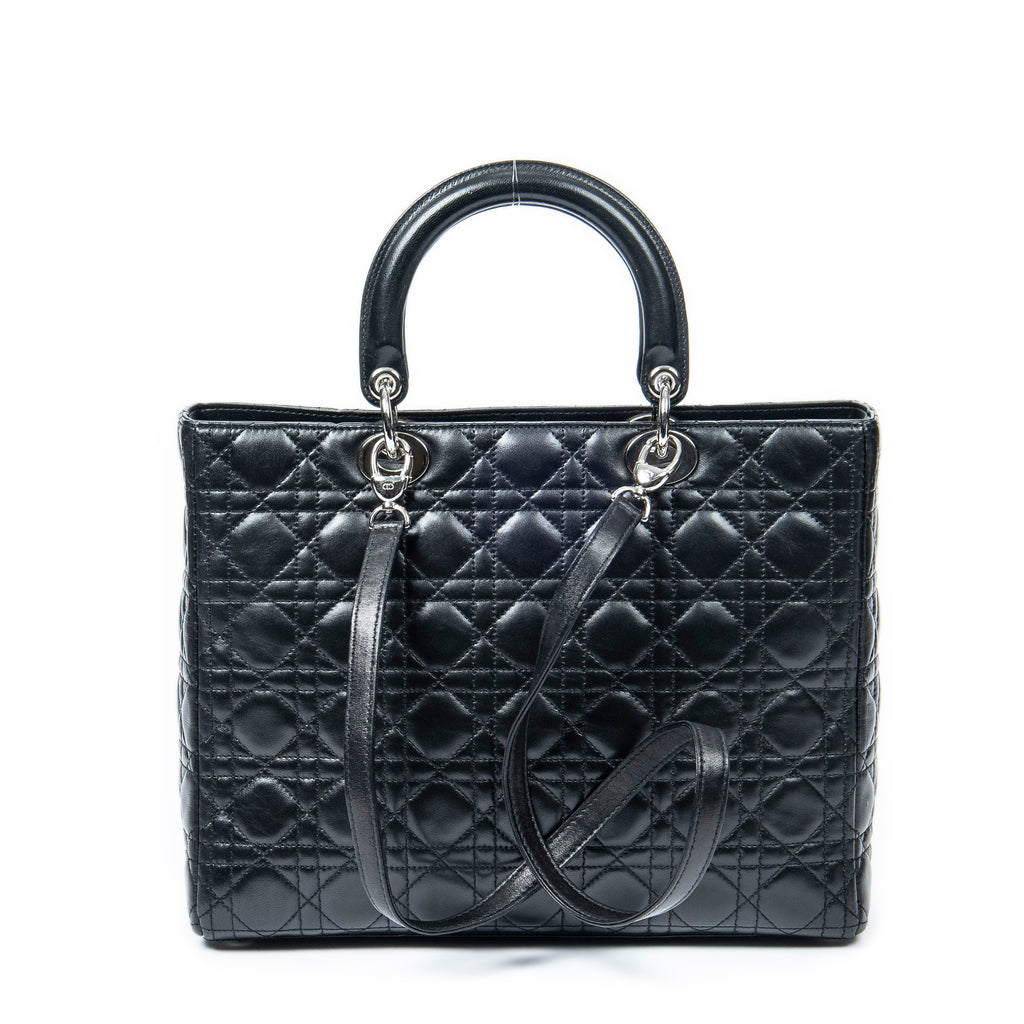 Handbag Large Lady Dior Zip Black Cannage Lambskin Leather