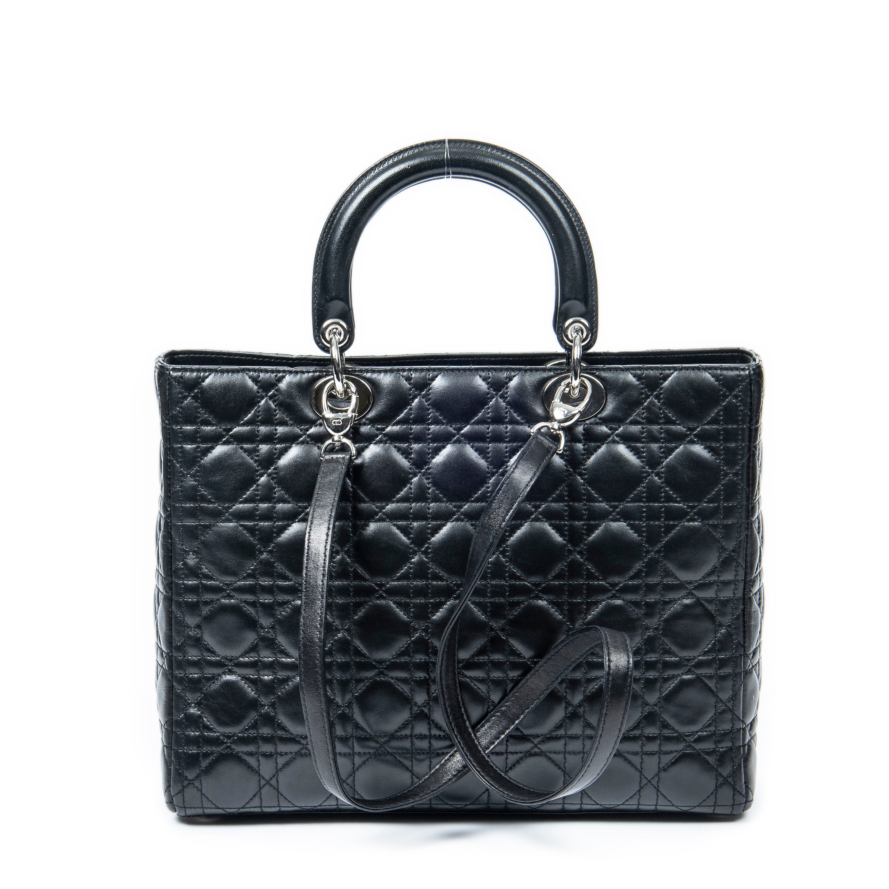Handbag Large Lady Dior Zip Black Cannage Lambskin Leather