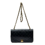 Sac à bandoulière Mademoiselle Full Flap en cuir d'agneau matelassé noir