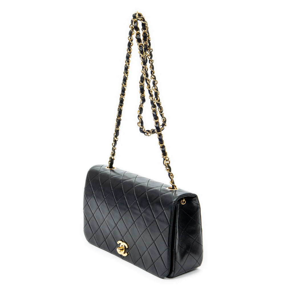 Sac à bandoulière Mademoiselle Full Flap en cuir d'agneau matelassé noir