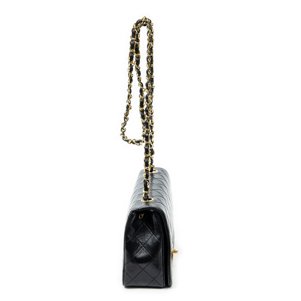 Sac à bandoulière Mademoiselle Full Flap en cuir d'agneau matelassé noir