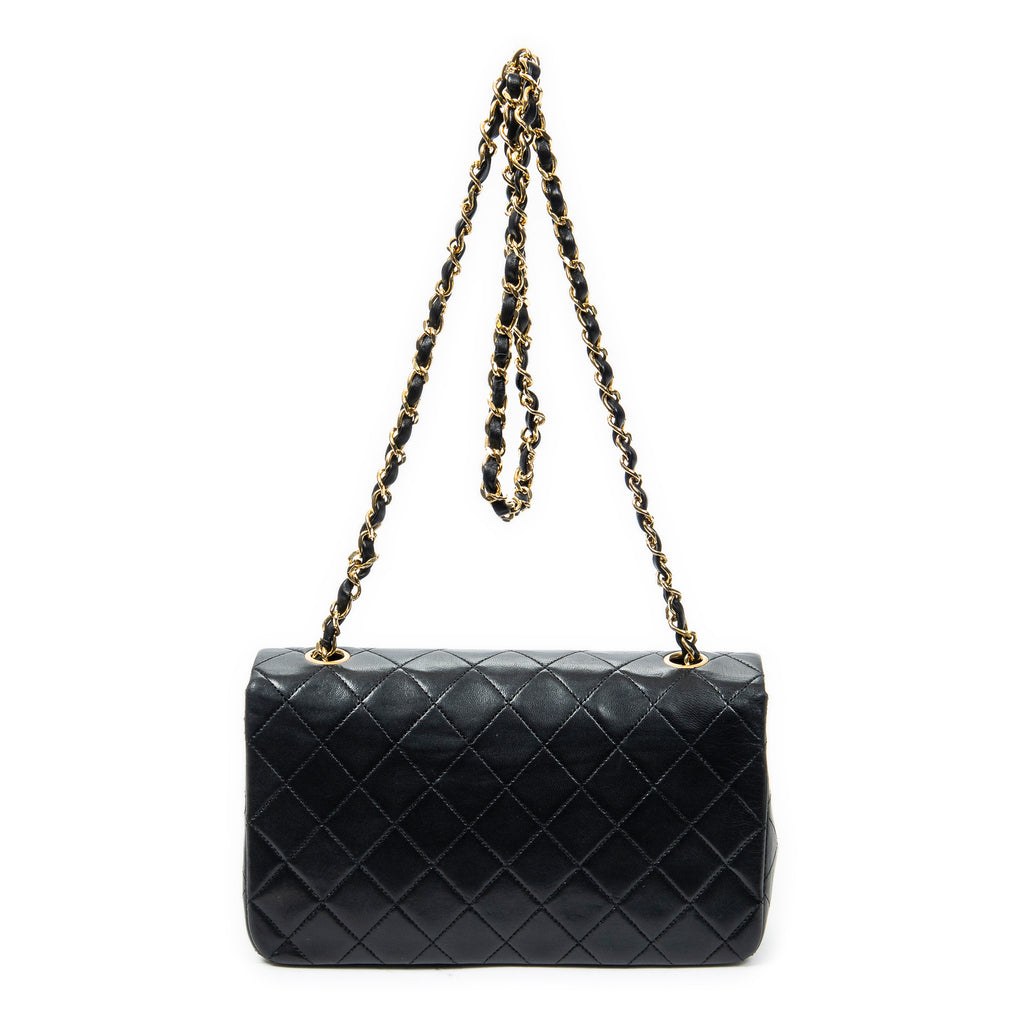 Sac à bandoulière Mademoiselle Full Flap en cuir d'agneau matelassé noir