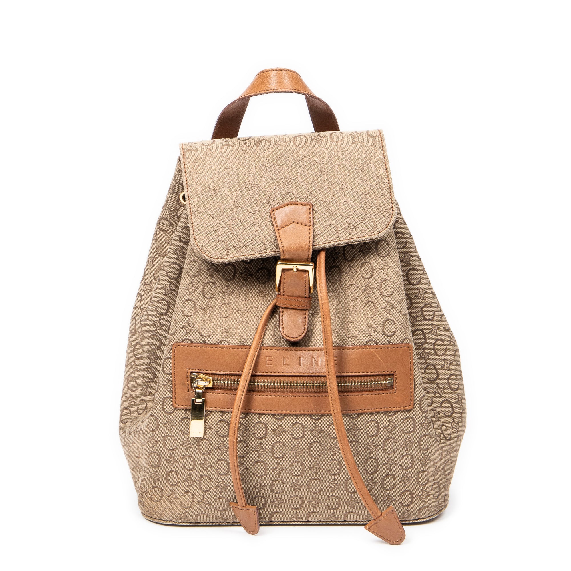 Backpack Front Zip Drawstring Backpack Beige C Macadam Canvas