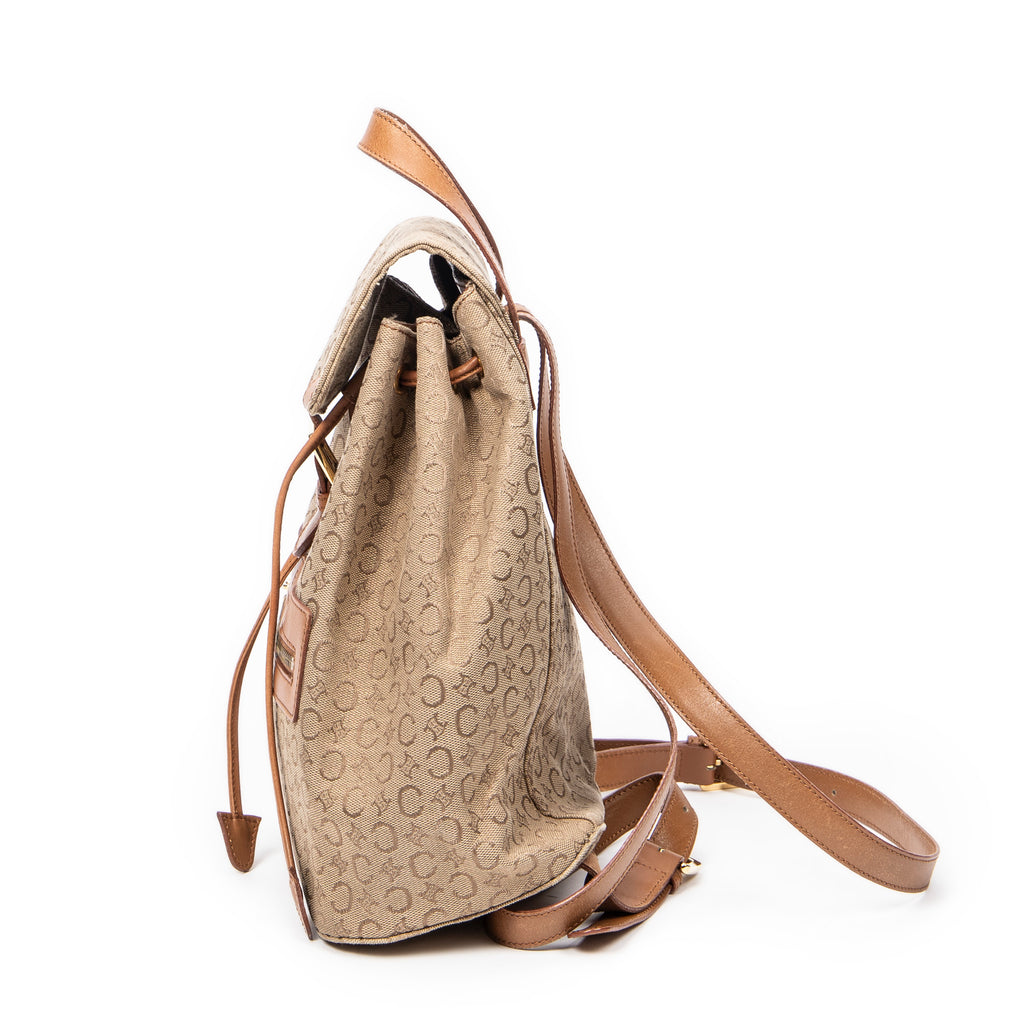 Backpack Front Zip Drawstring Backpack Beige C Macadam Canvas