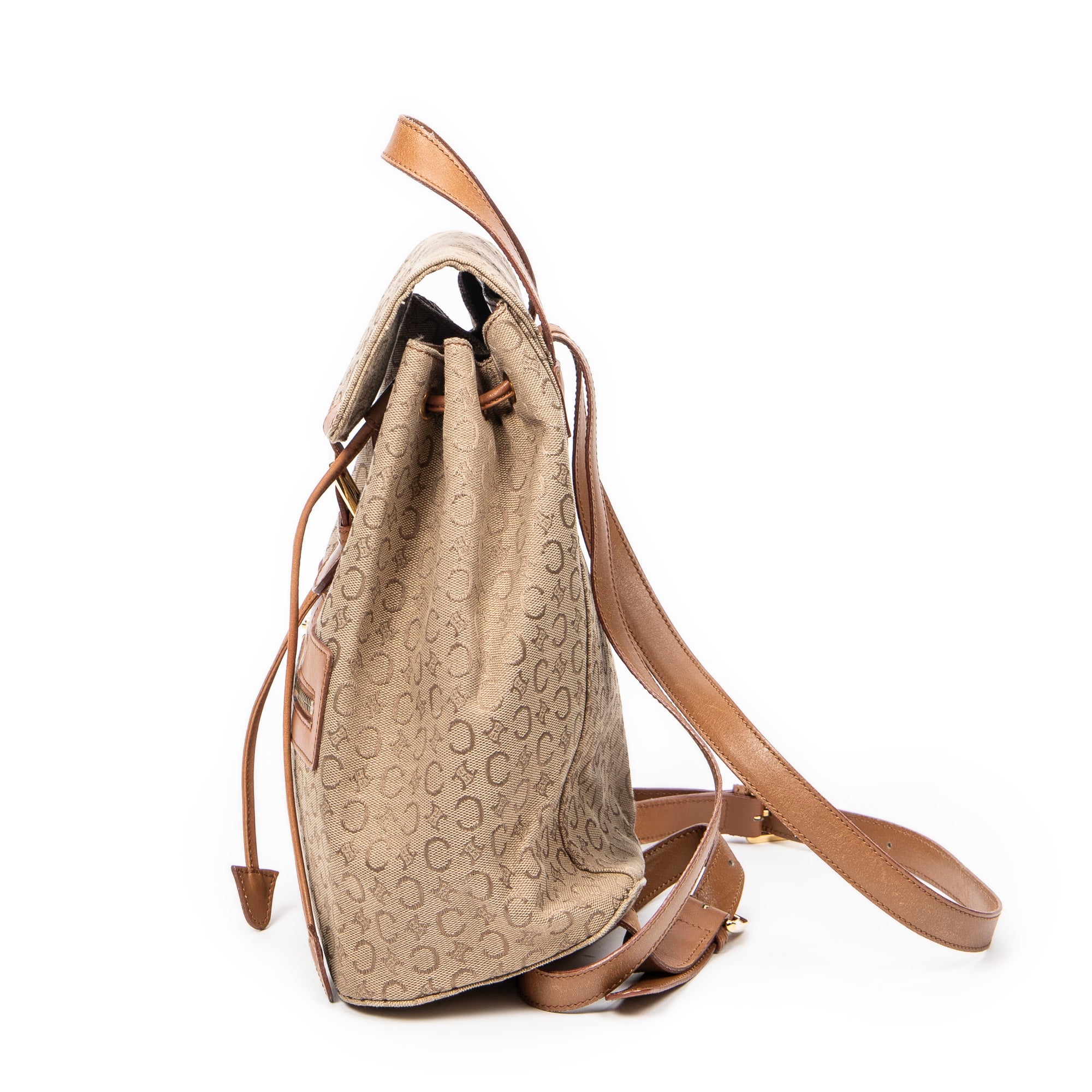 Backpack Front Zip Drawstring Backpack Beige C Macadam Canvas