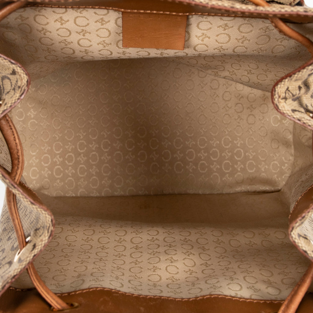 Backpack Front Zip Drawstring Backpack Beige C Macadam Canvas