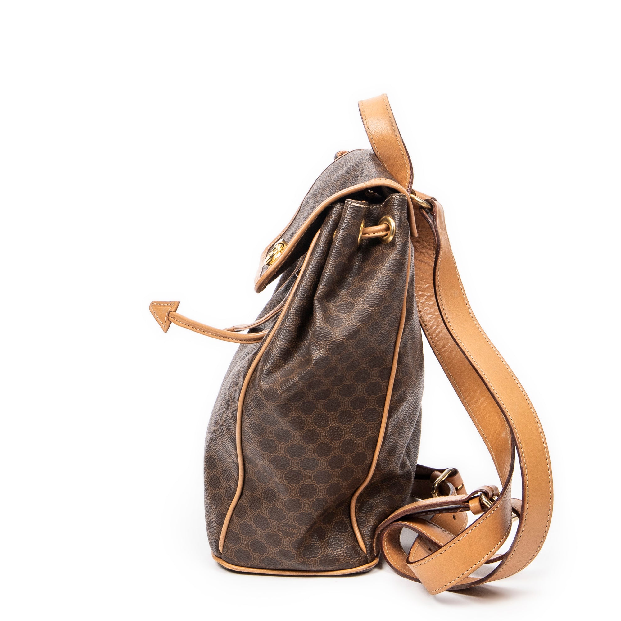 Backpack Drawstring Flap Backpack Beige Macadam Coated Canvas