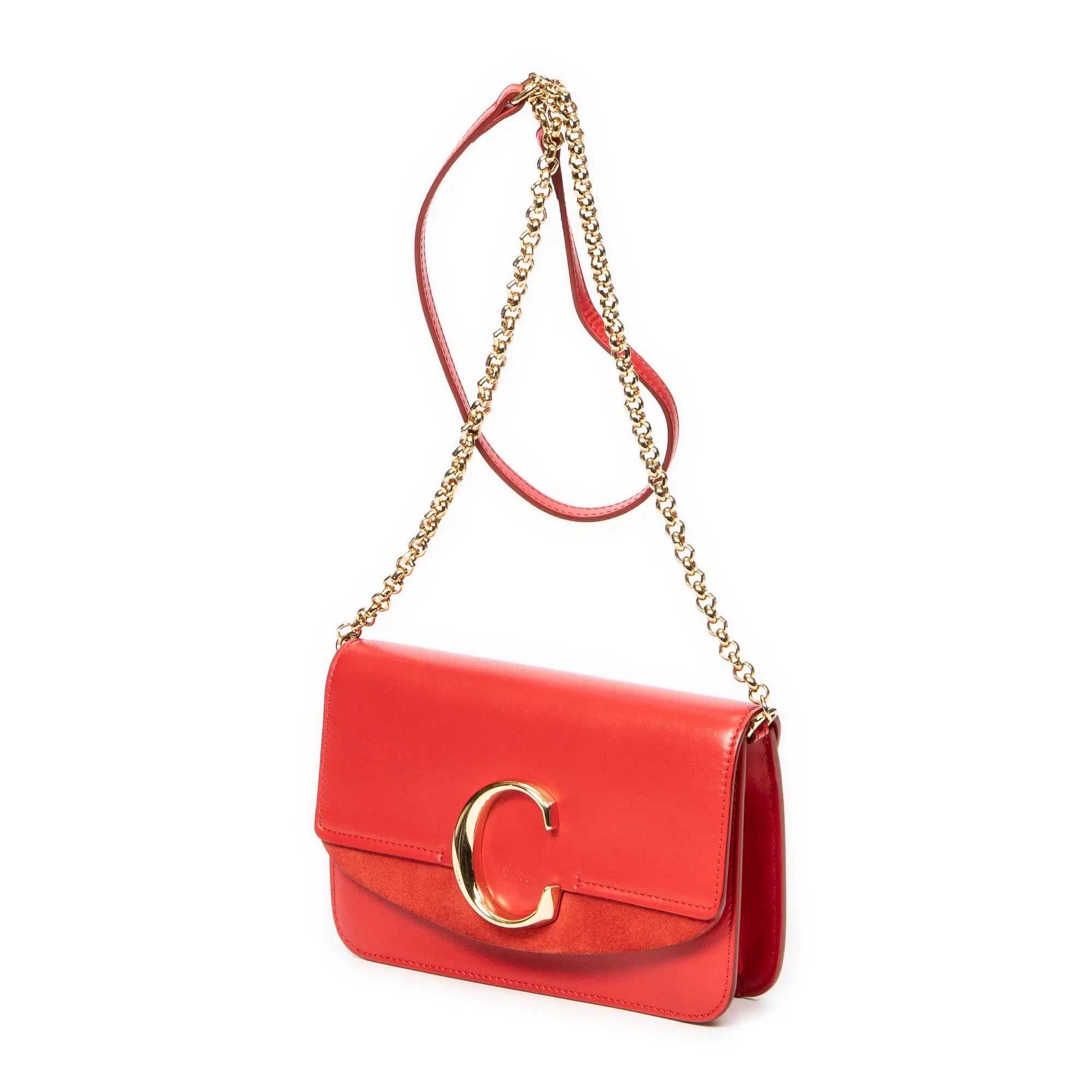Bolso de hombro C Chain Clutch Piel de becerro roja