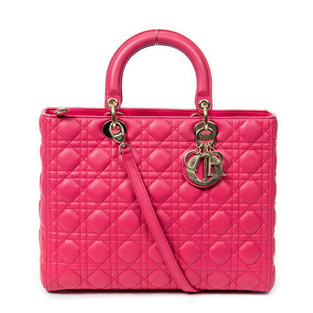 Handbag Large Lady Dior Zip Fuchsia Cannage Lambskin Leather
