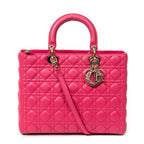 Handbag Large Lady Dior Zip Fuchsia Cannage Lambskin Leather