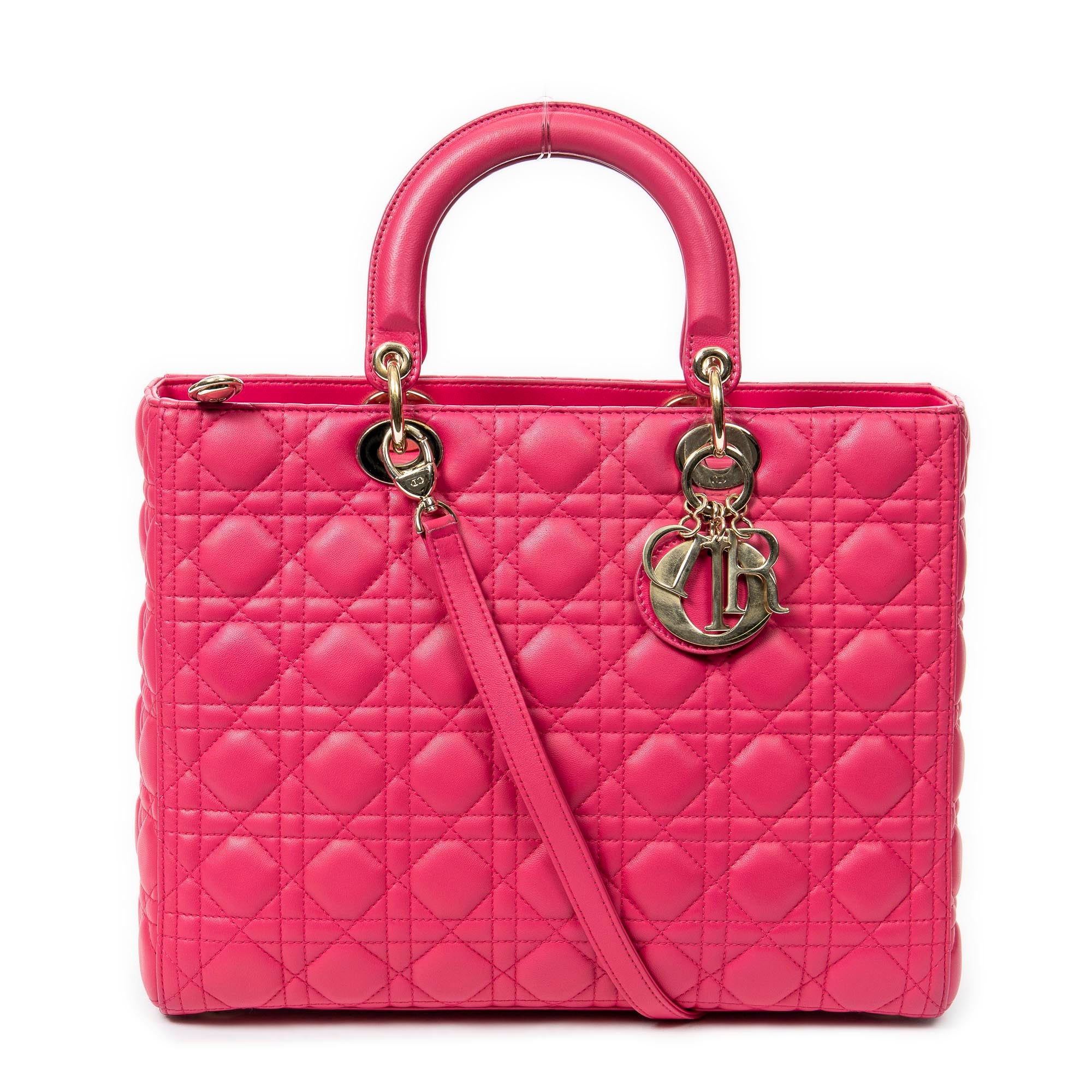 Handbag Large Lady Dior Zip Fuchsia Cannage Lambskin Leather